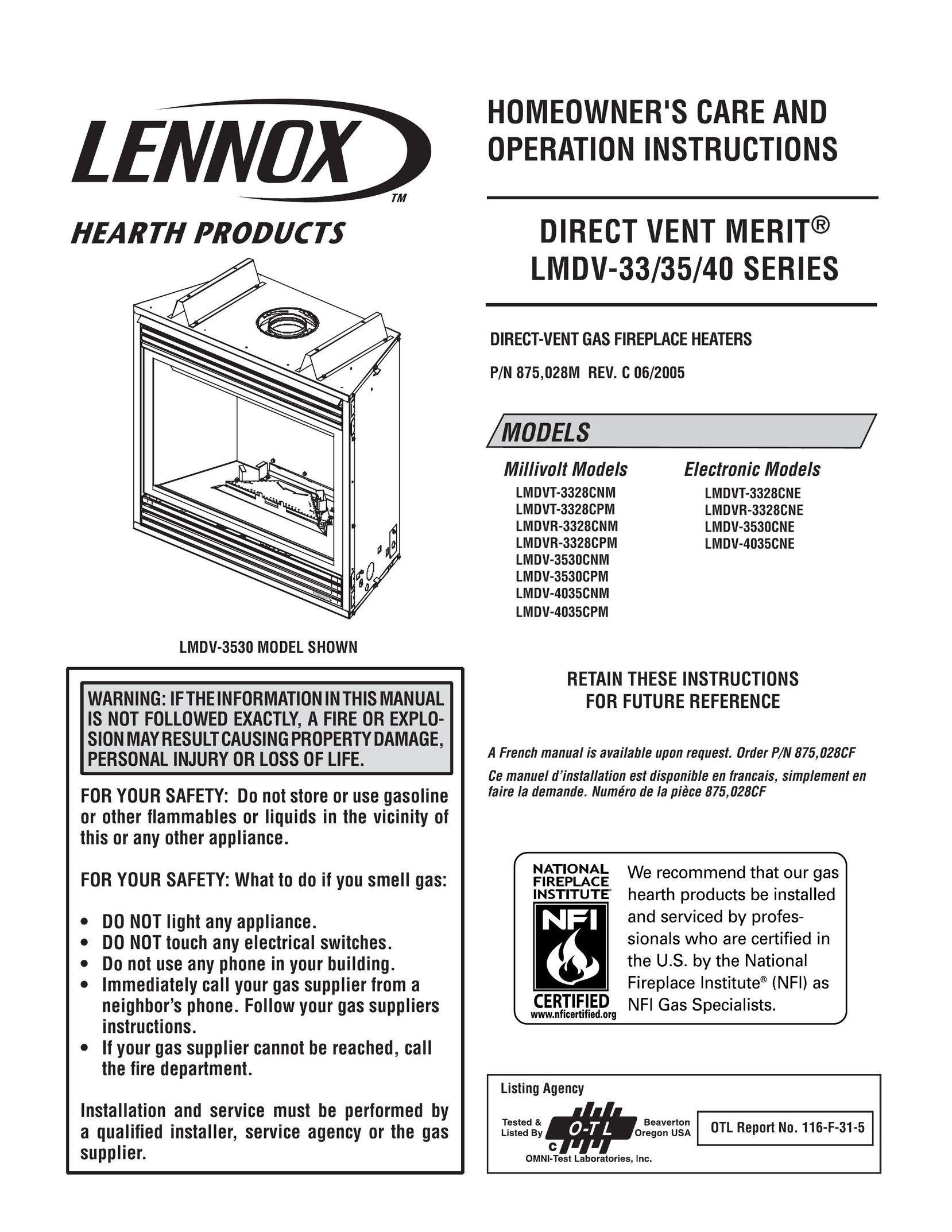 Maytag LMDV-40 SERIES Gas Heater User Manual