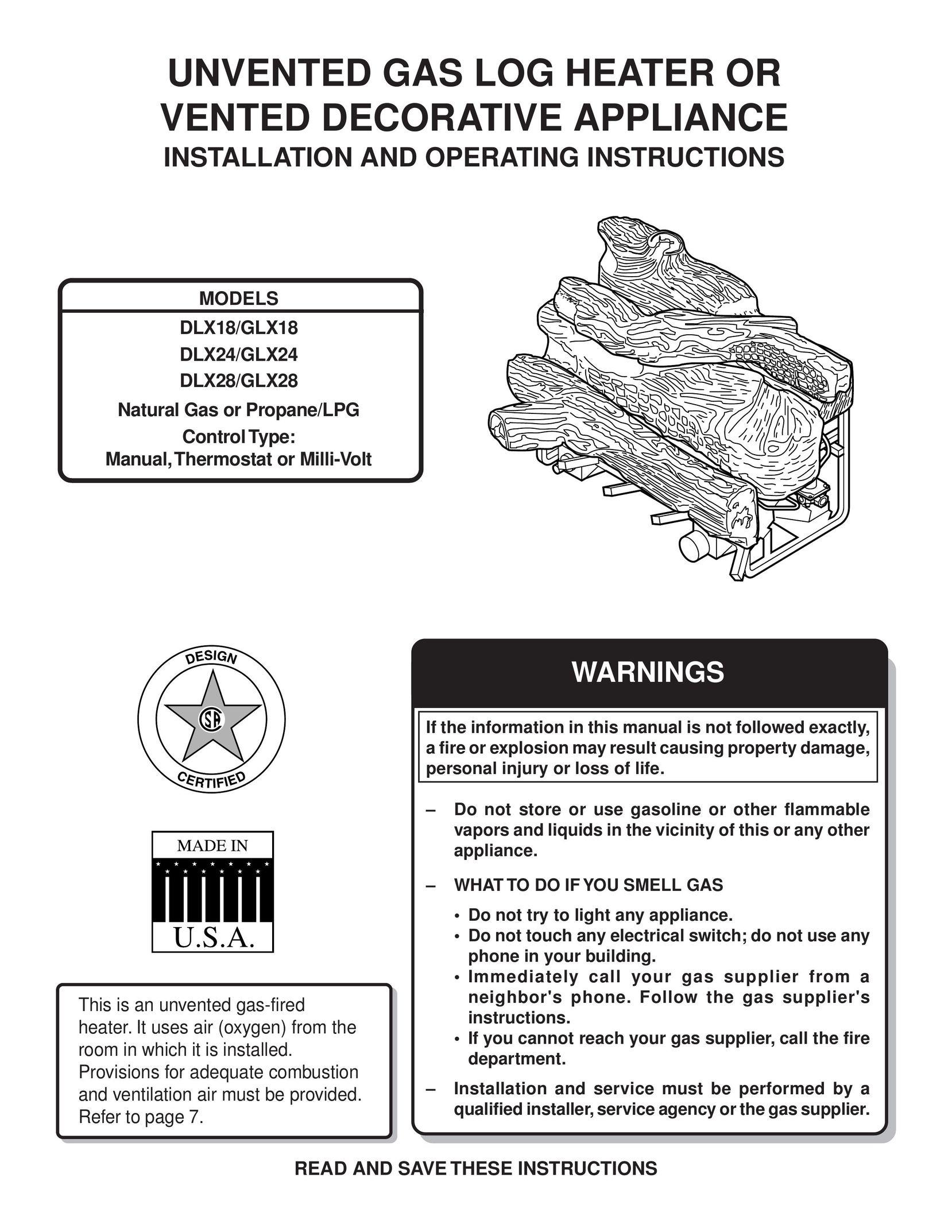 Monessen Hearth DLX28 Gas Heater User Manual