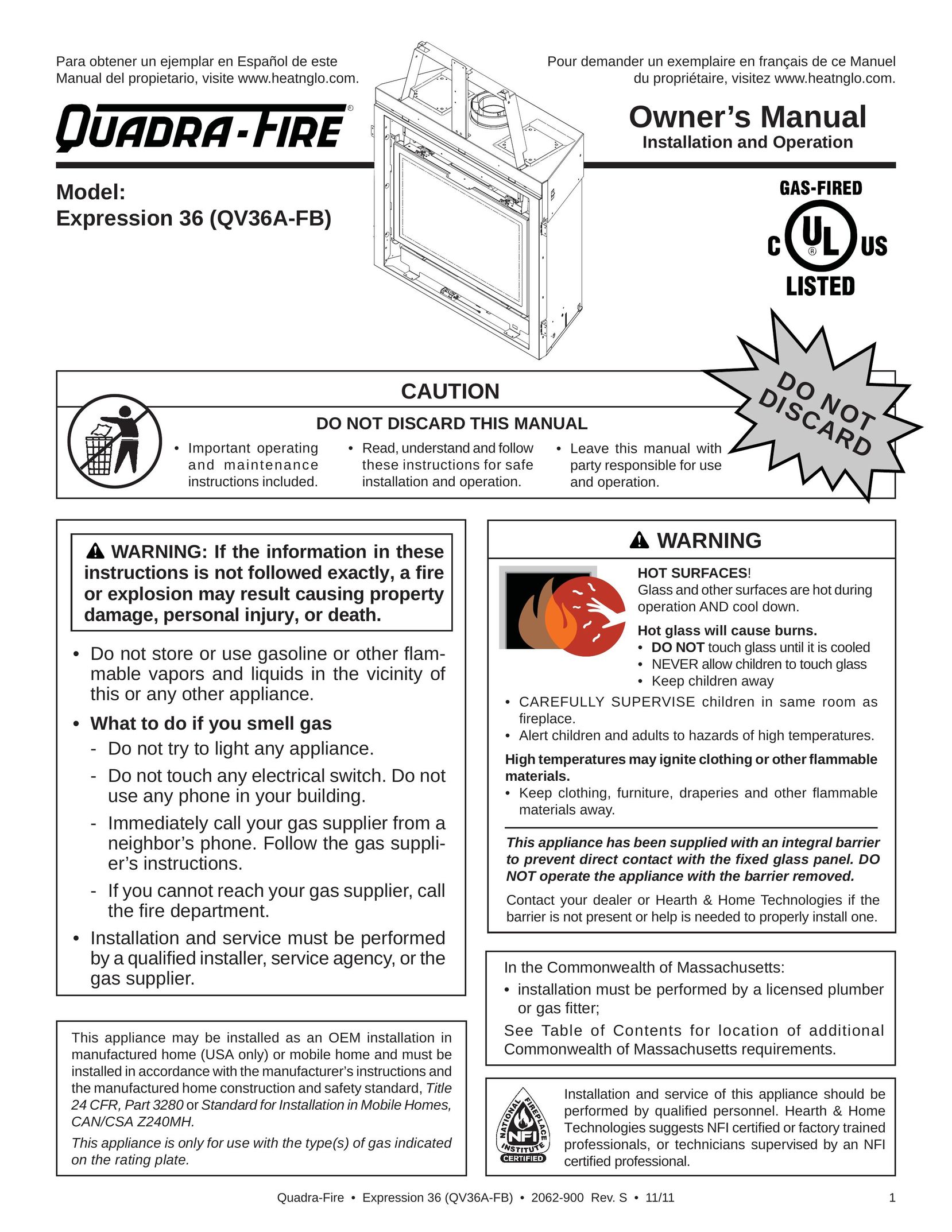 Quadra-Fire QV36A-FB Gas Heater User Manual