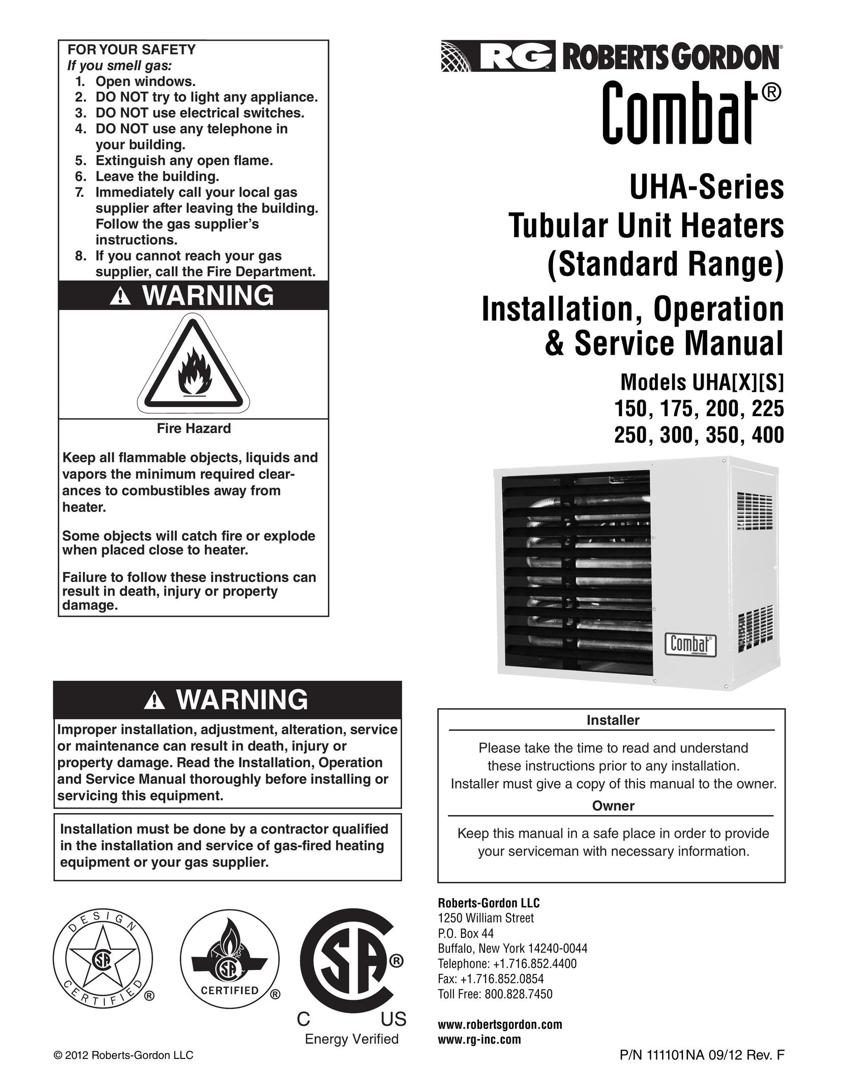 Roberts Gorden 175 Gas Heater User Manual