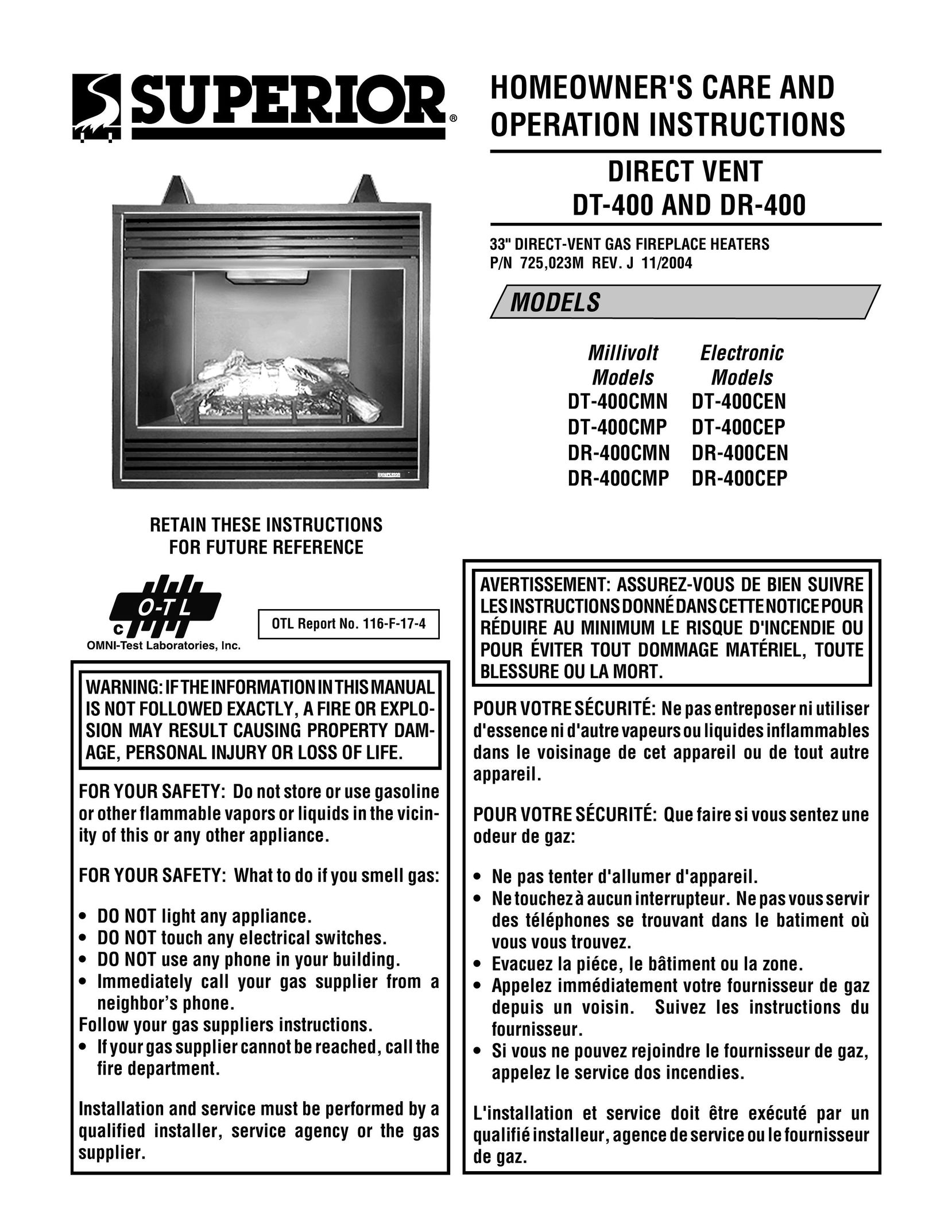 Superior NEC004-TD Gas Heater User Manual