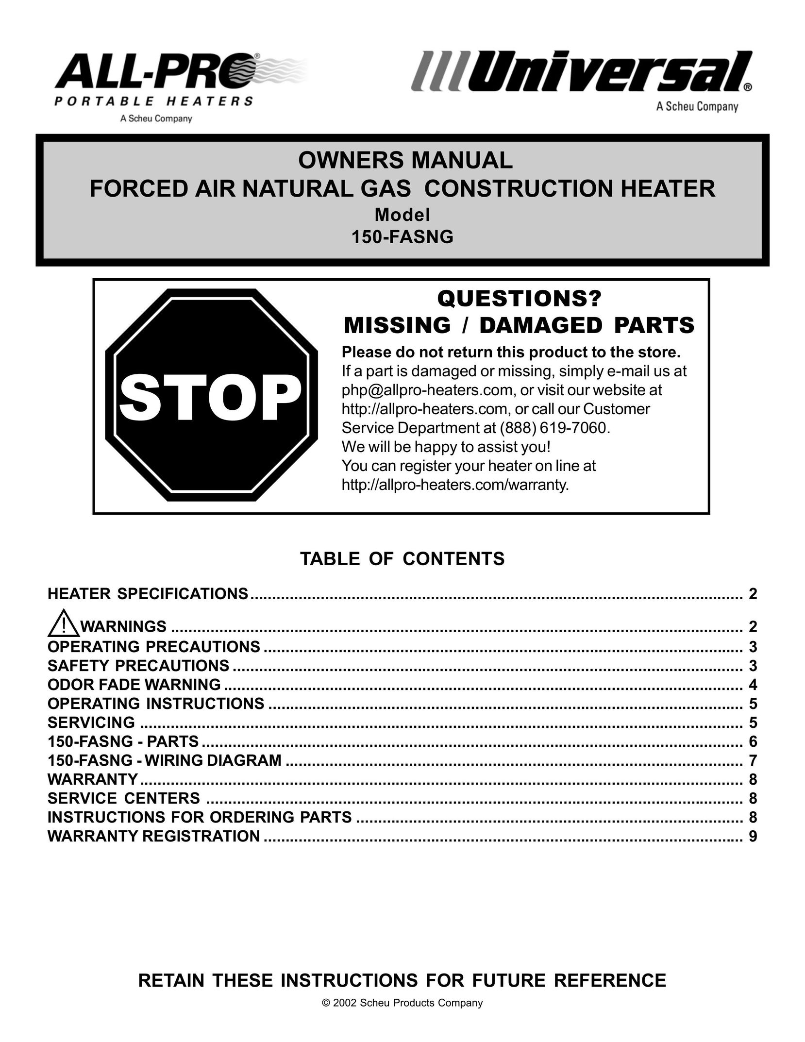 Universal 150-FASNG Gas Heater User Manual