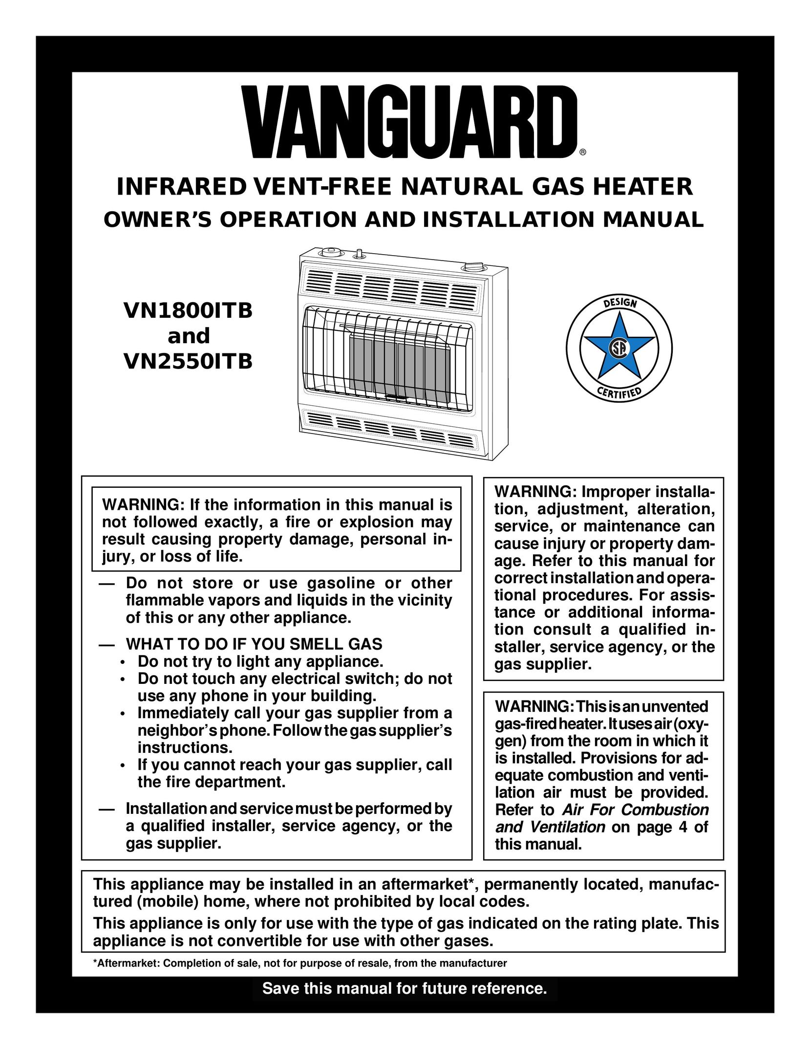 Vanguard Heating VN1800ITB Gas Heater User Manual