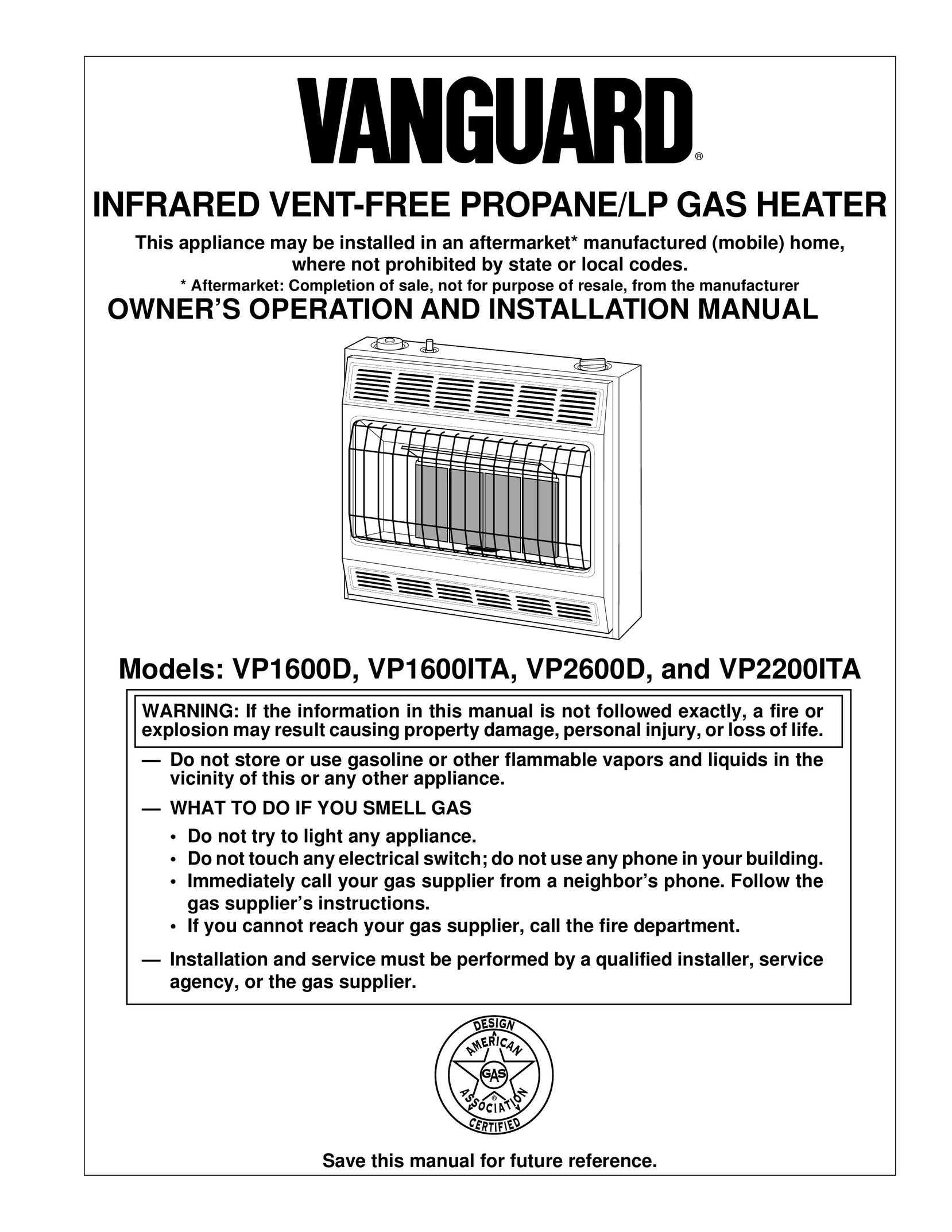 Vanguard Heating VP1600D Gas Heater User Manual