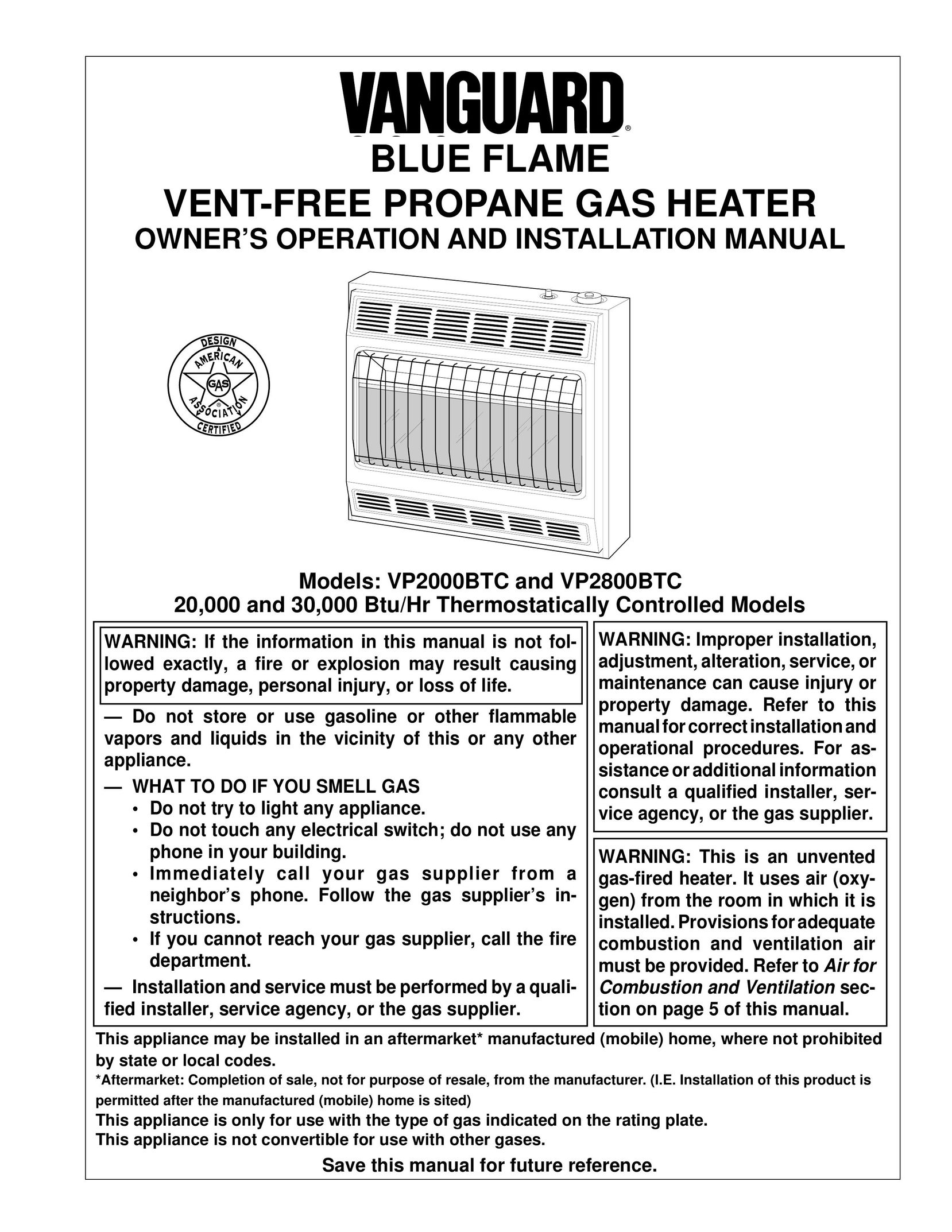 Vanguard Heating VP2000BTC Gas Heater User Manual