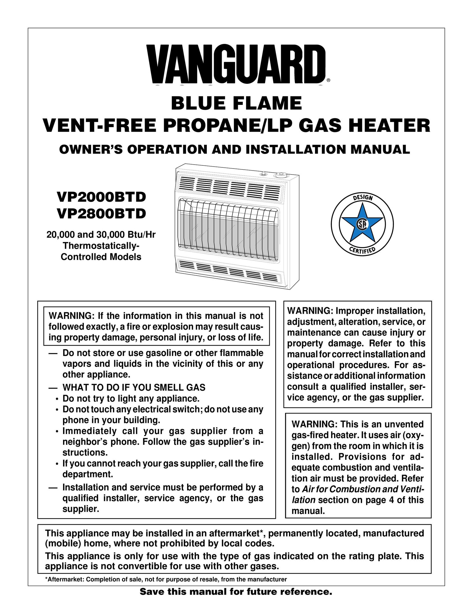 Vanguard Heating VP2800BTD Gas Heater User Manual