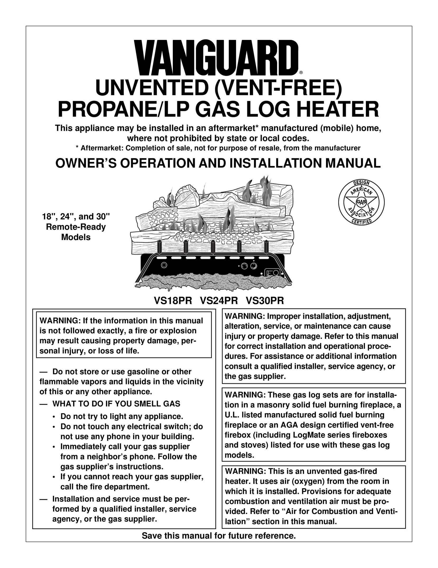 Vanguard Heating VS24PR Gas Heater User Manual