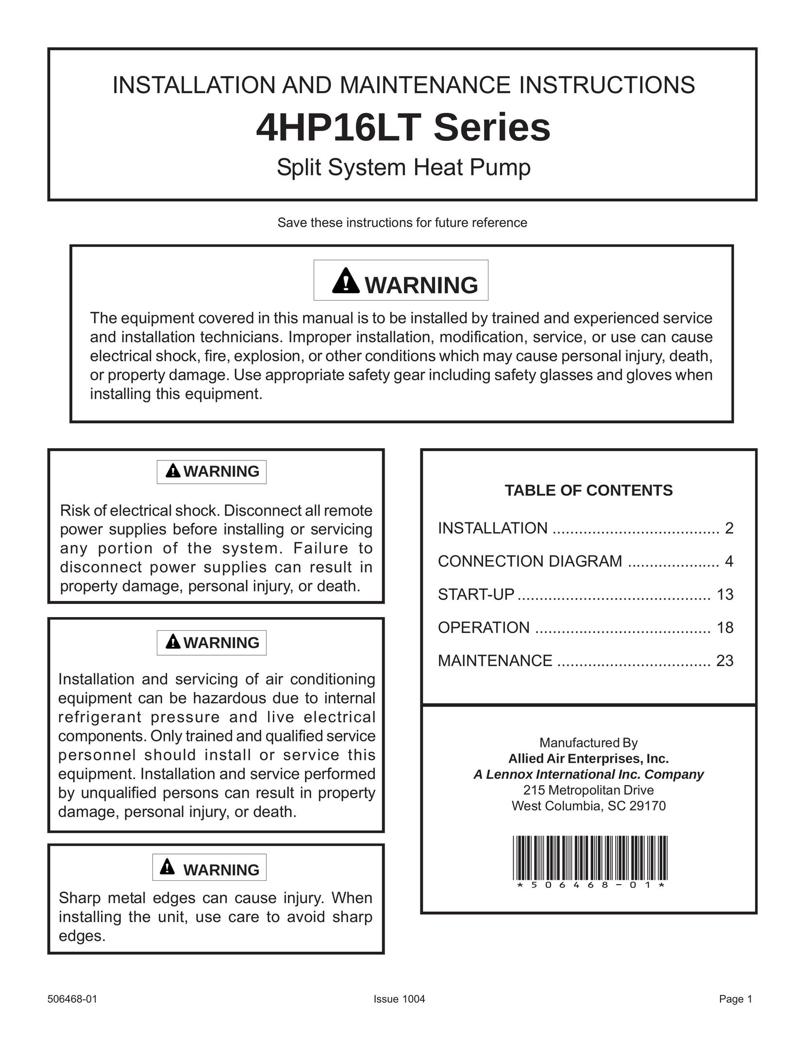 Allied Air Enterprises 4HP16LT Heat Pump User Manual