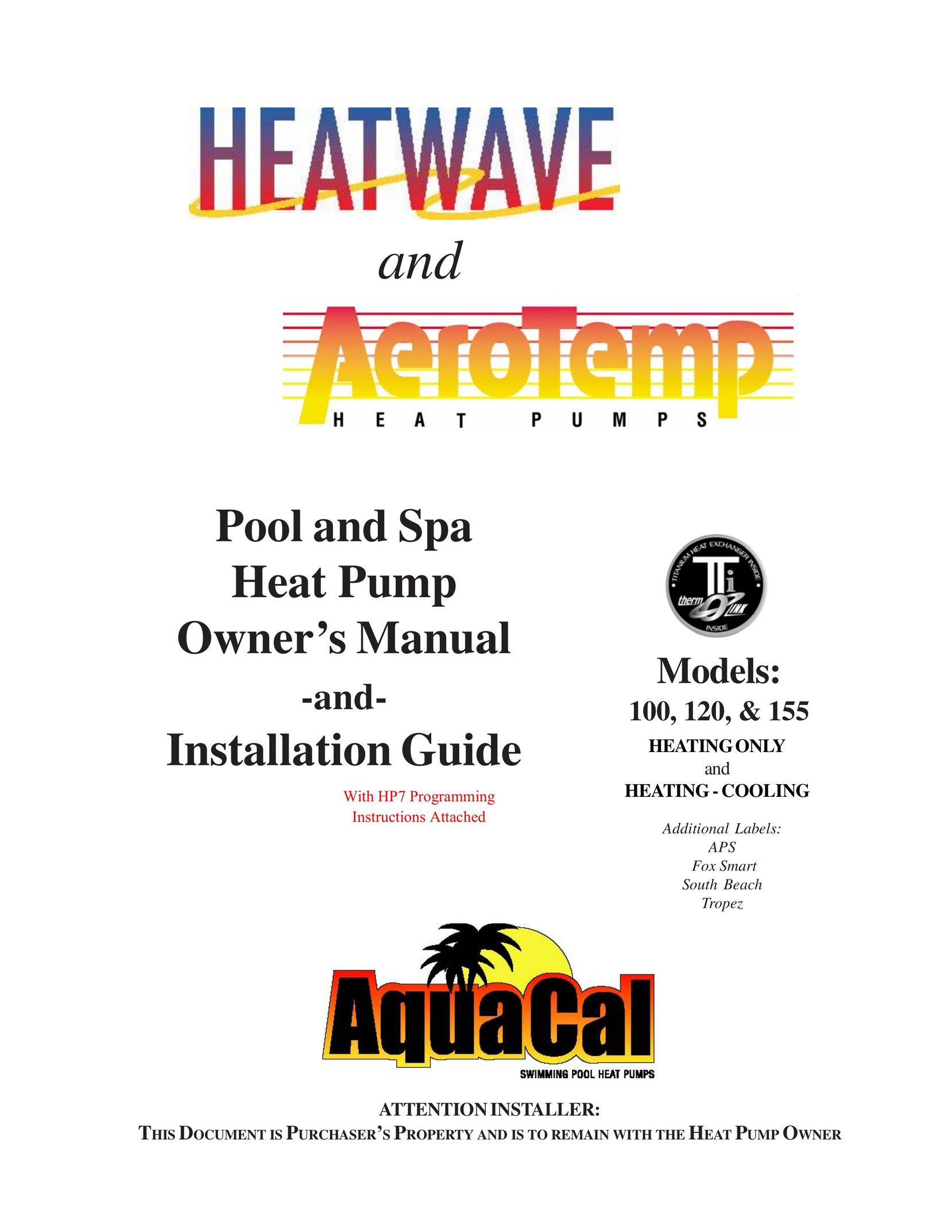 Aquacal 100 Heat Pump User Manual
