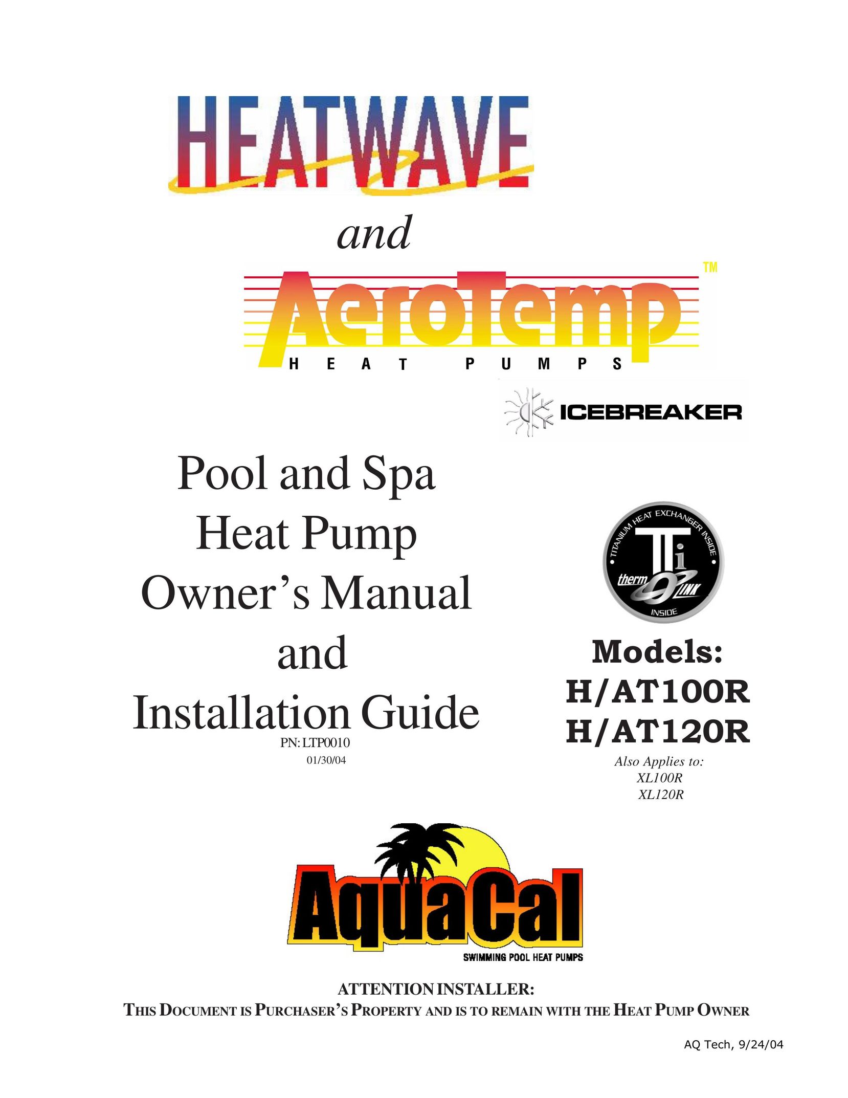 Aquacal H/AT100R Heat Pump User Manual