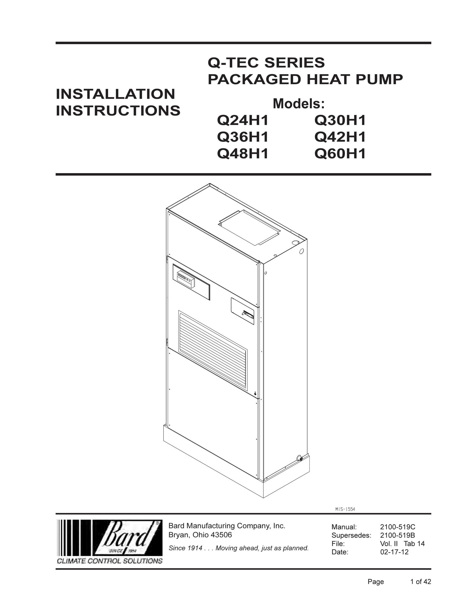 Bard Q36H1 Heat Pump User Manual