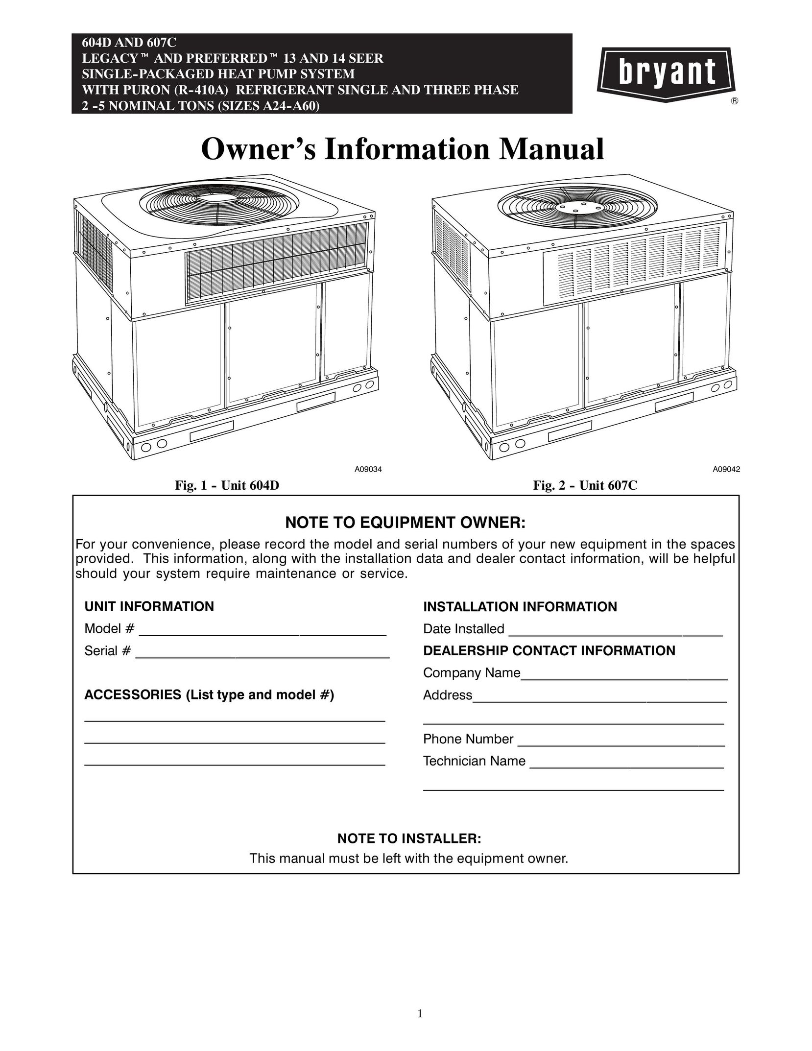 Bryant 604D Heat Pump User Manual