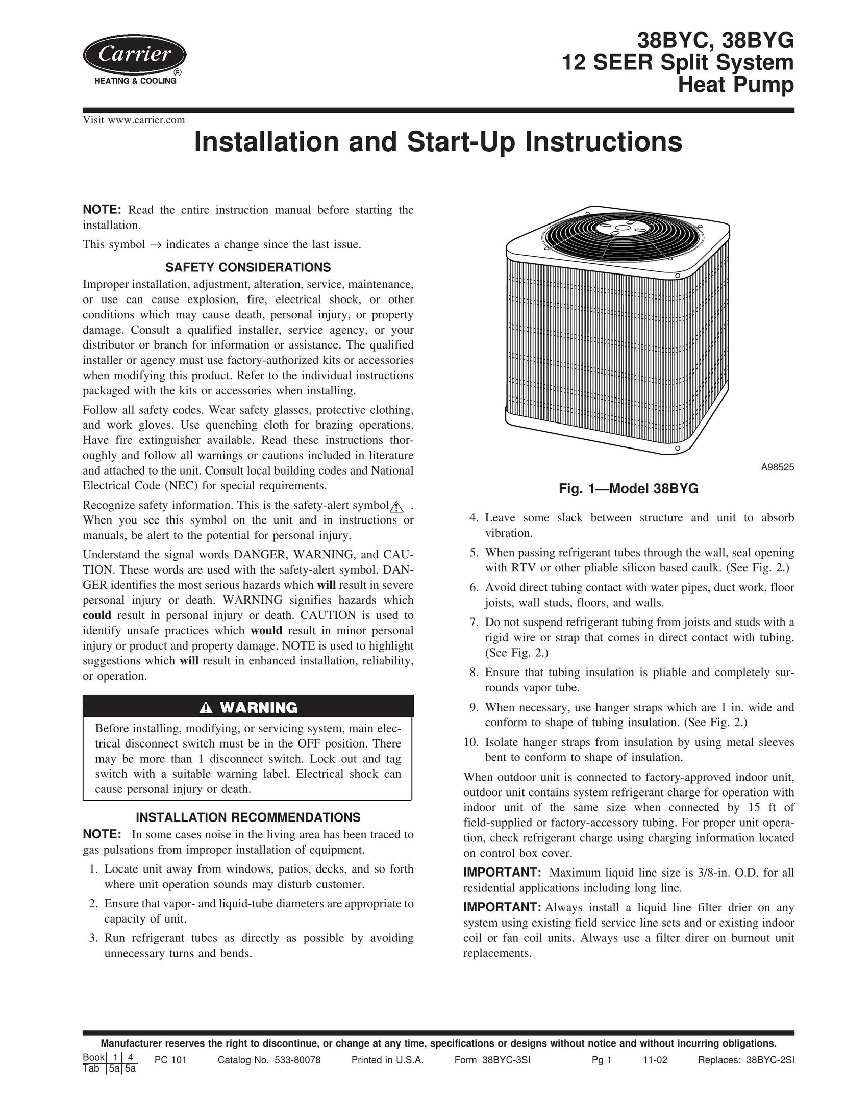 Carrier 38BYG Heat Pump User Manual
