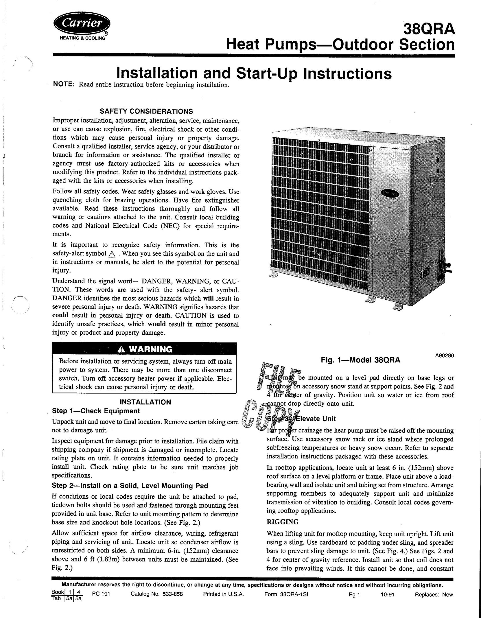 Carrier 38QRA Heat Pump User Manual