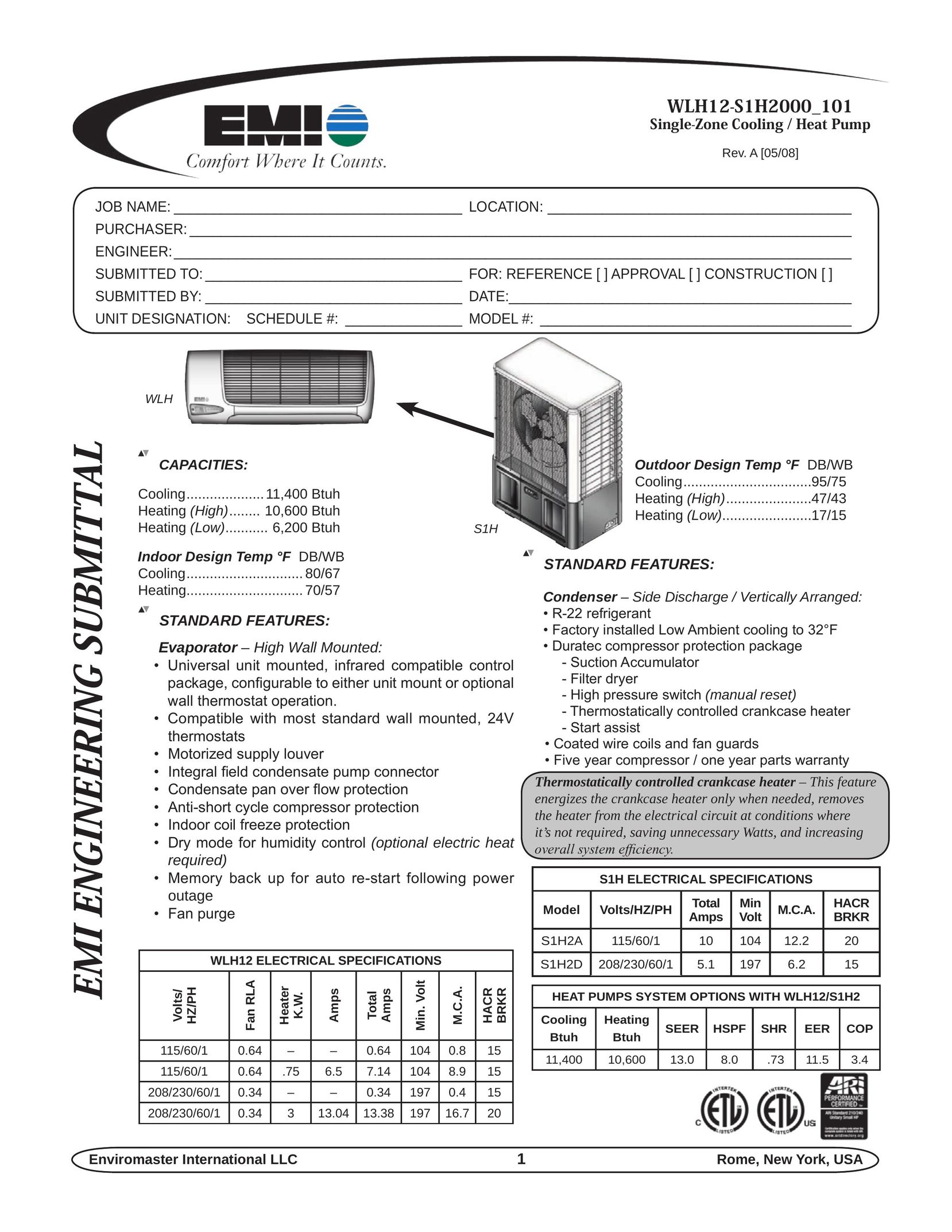 EMI WLH12-S1H2000_101 Heat Pump User Manual