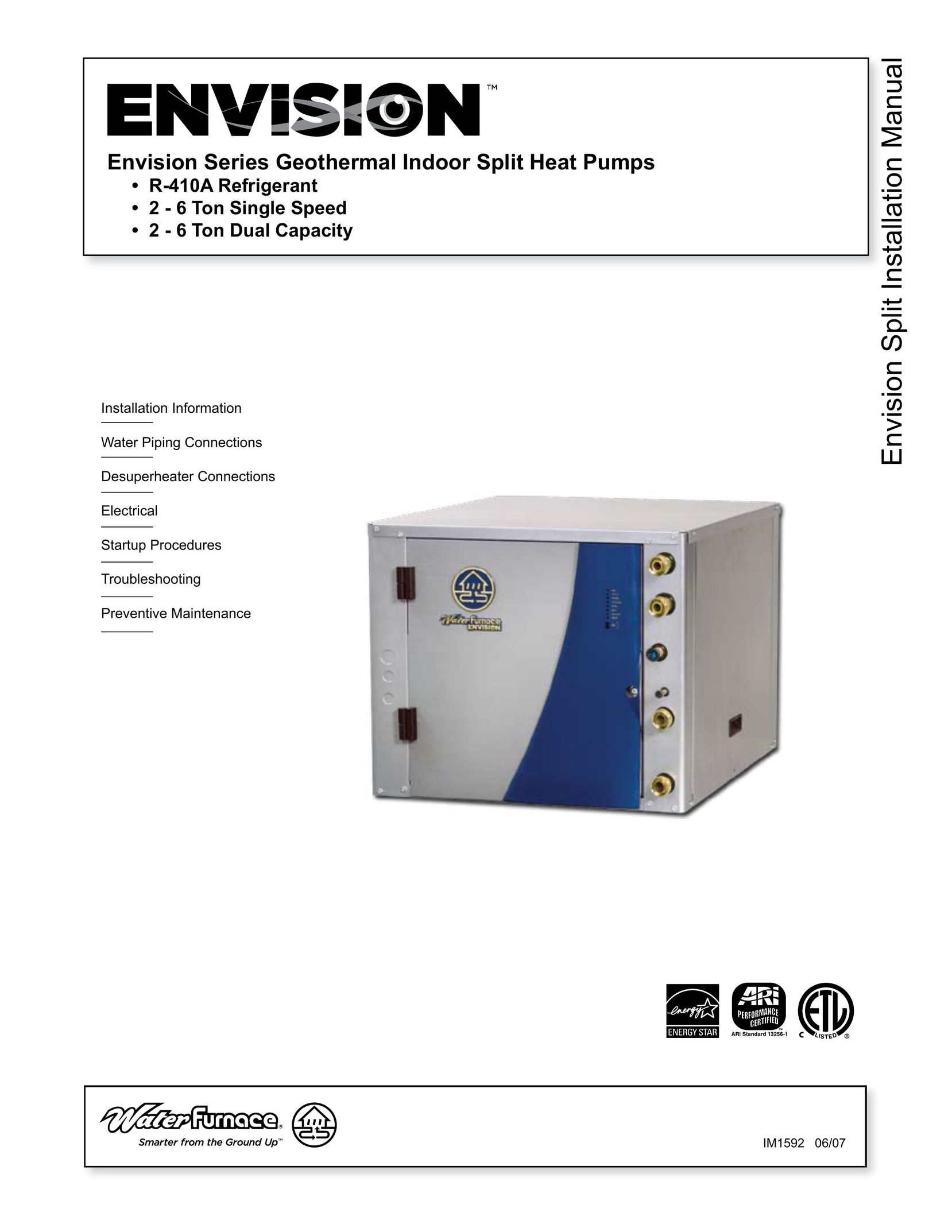 Envision Peripherals Geothermal Indoor Split Heat Pumps Heat Pump User Manual