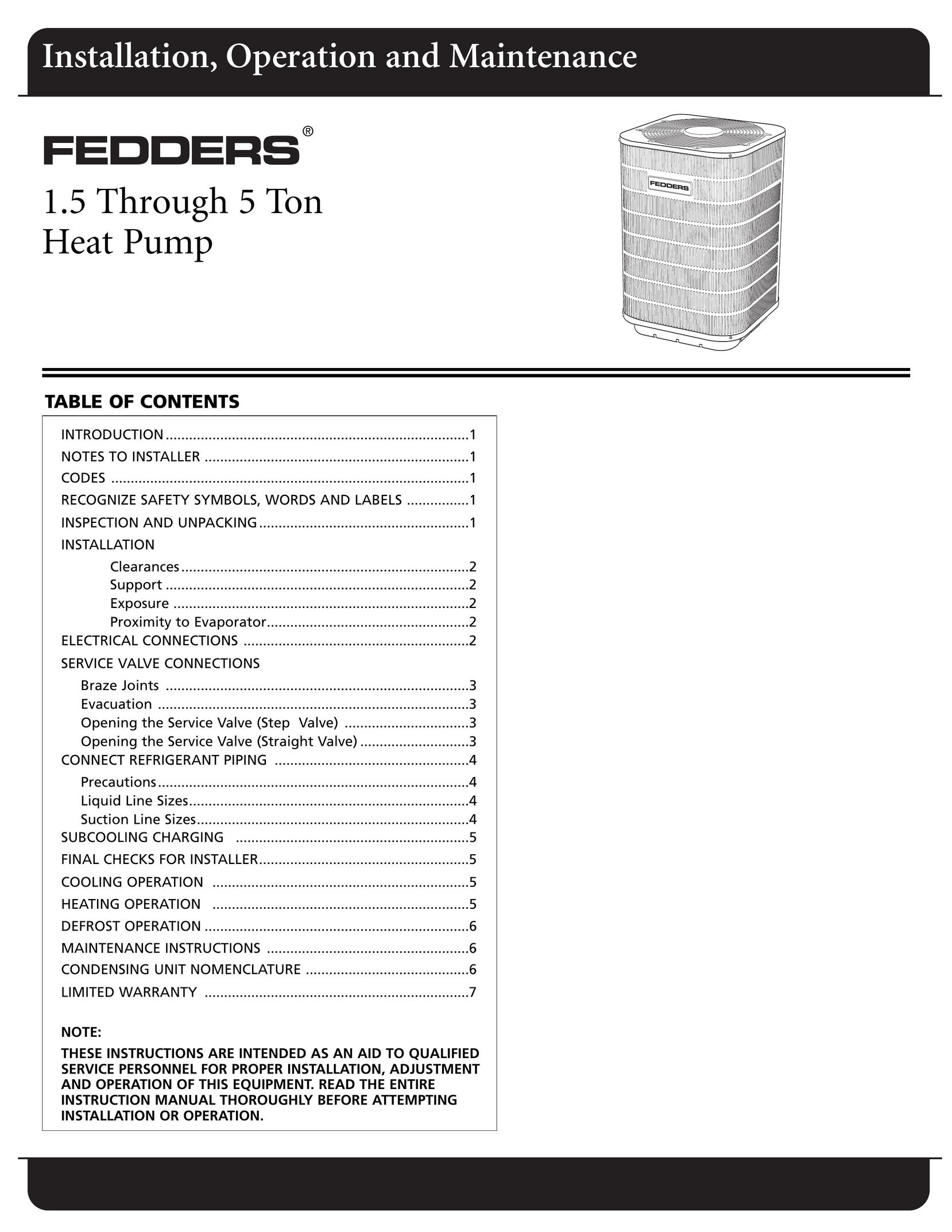 Fedders CH18ABD1 Heat Pump User Manual