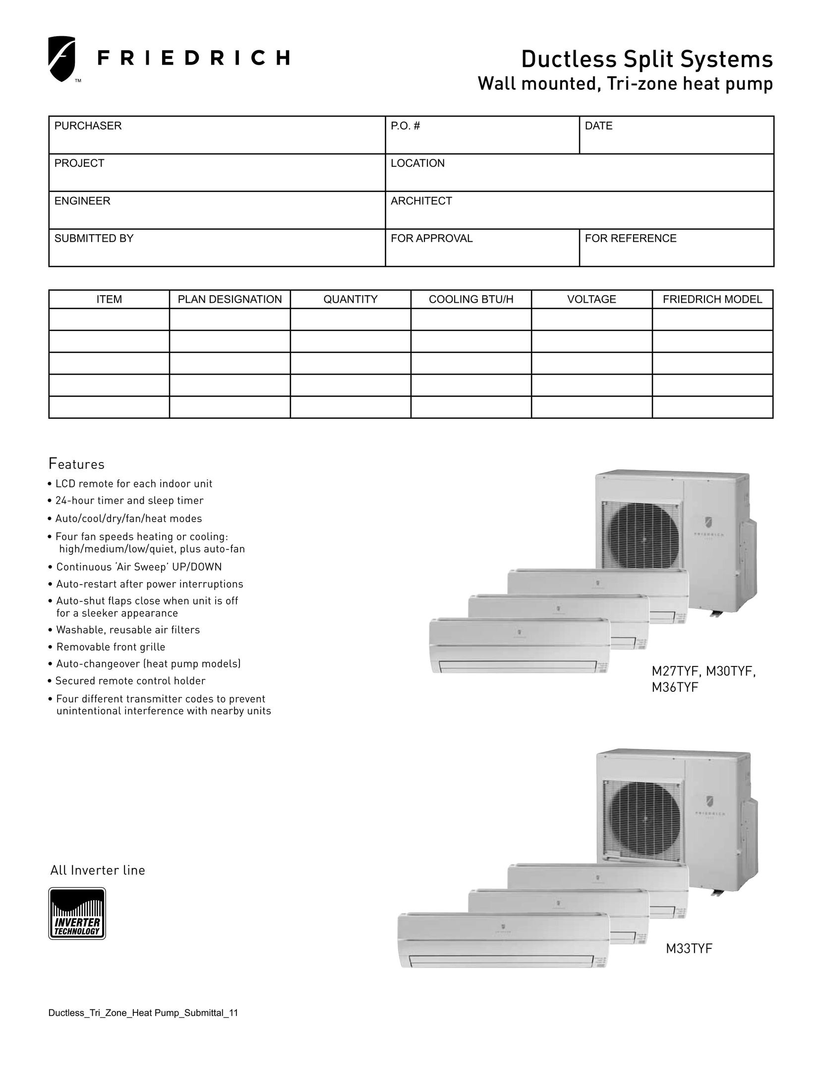 Friedrich M36TYF2 Heat Pump User Manual