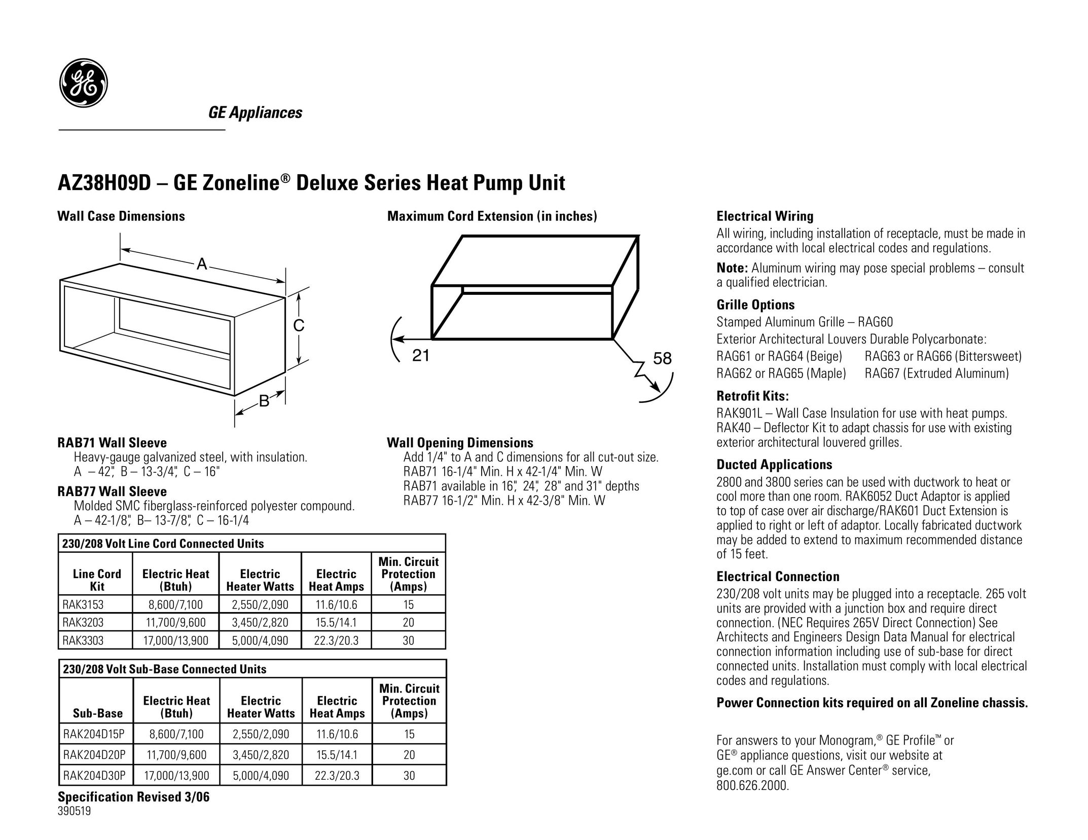 GE AZ38H09DAC Heat Pump User Manual