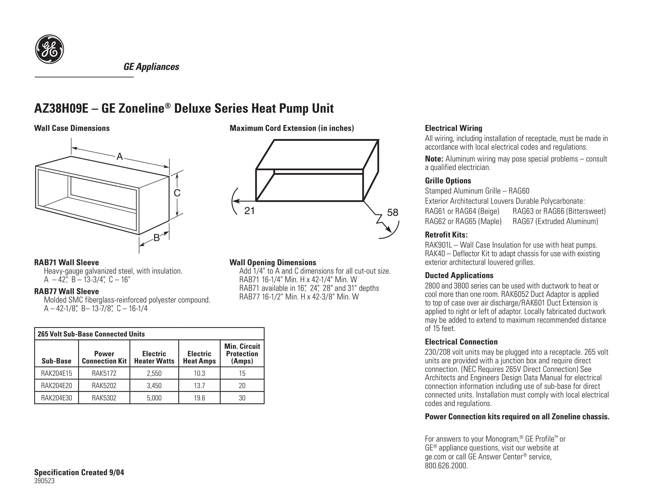 GE AZ38H09E Heat Pump User Manual