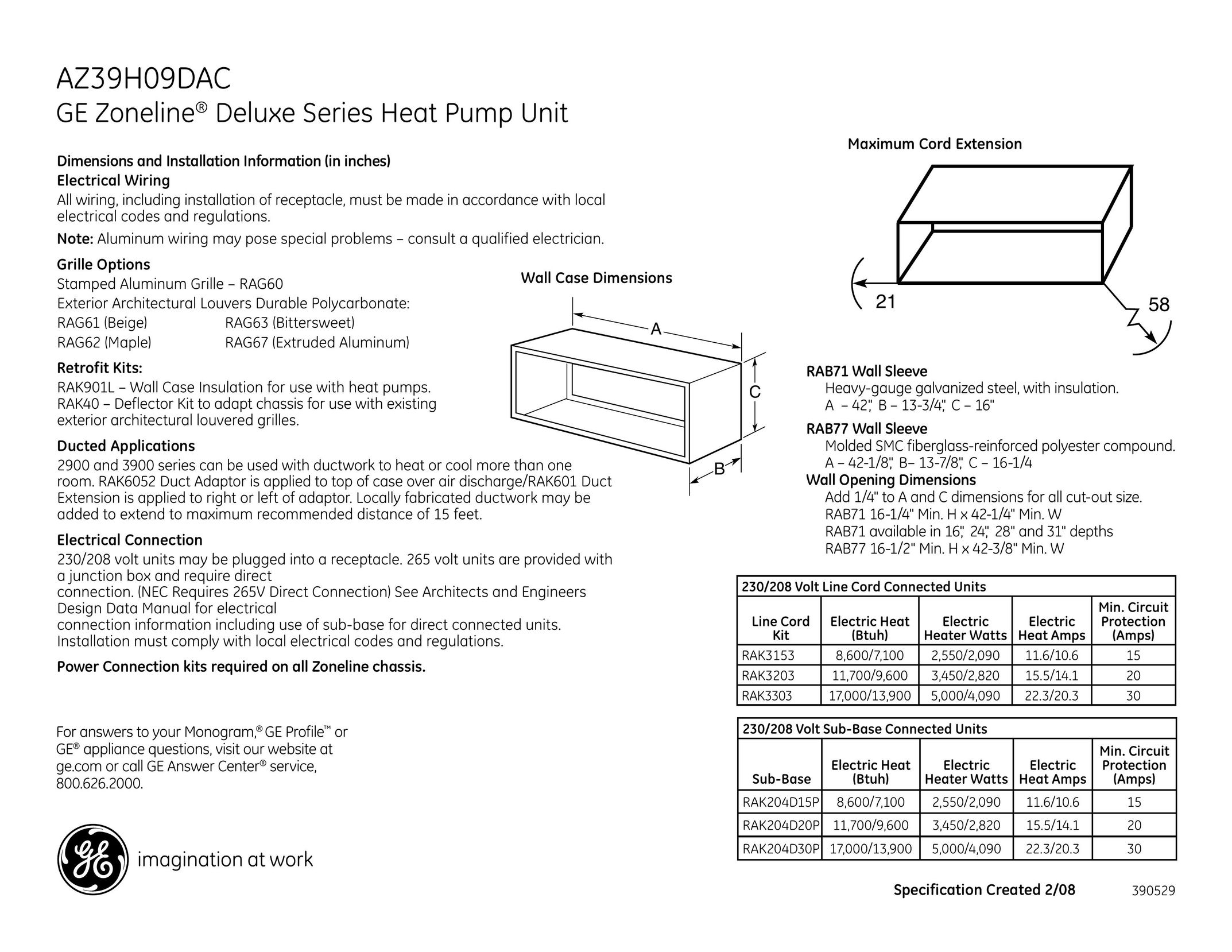 GE AZ39H09DAC Heat Pump User Manual