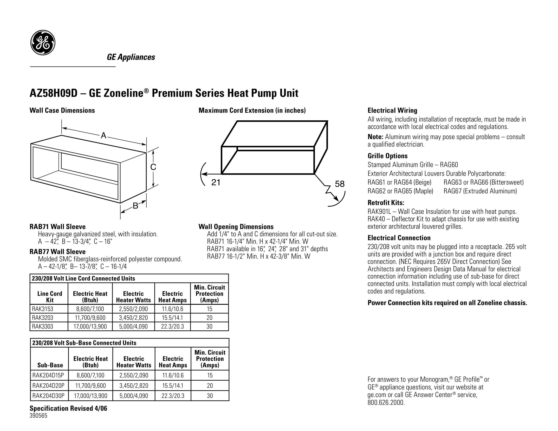 GE AZ58H09D Heat Pump User Manual
