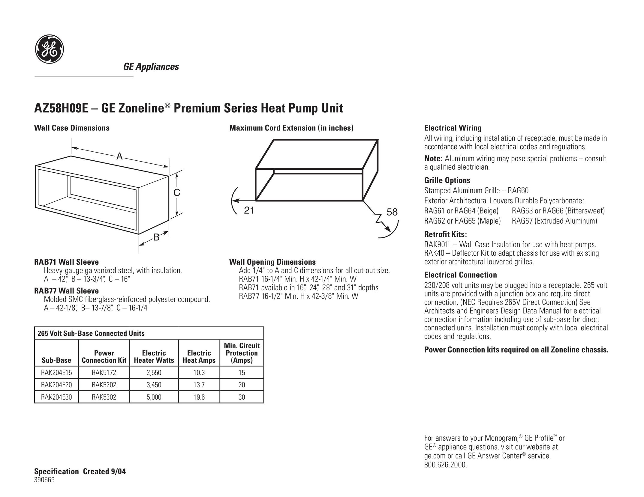 GE AZ58H09E Heat Pump User Manual