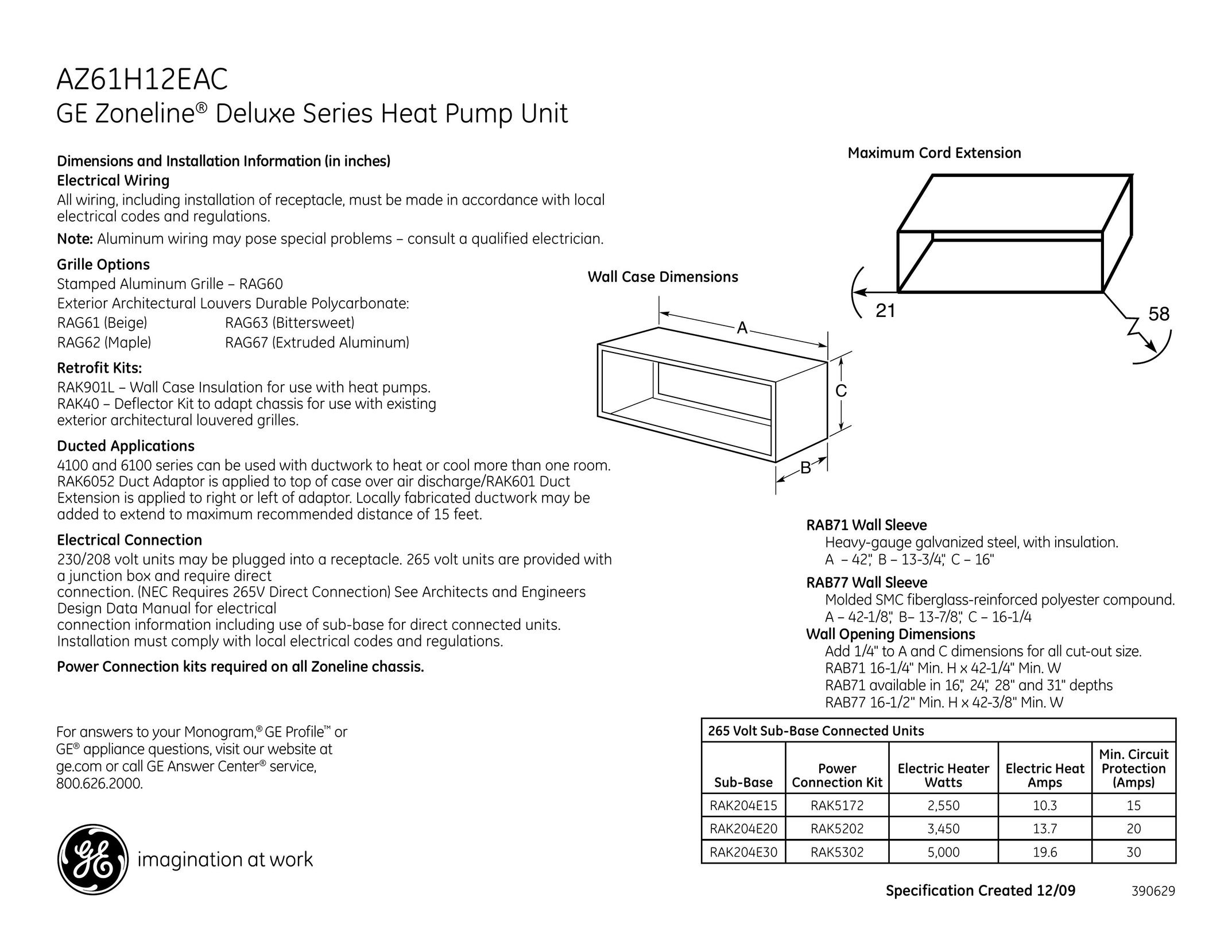 GE AZ61H12EAC Heat Pump User Manual