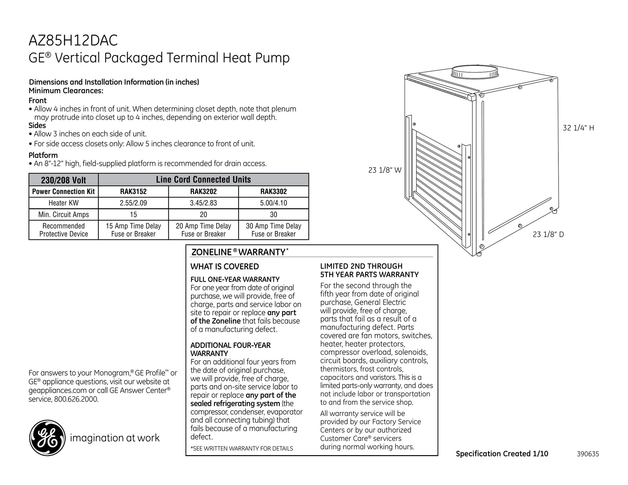 GE AZ85H12DAC Heat Pump User Manual