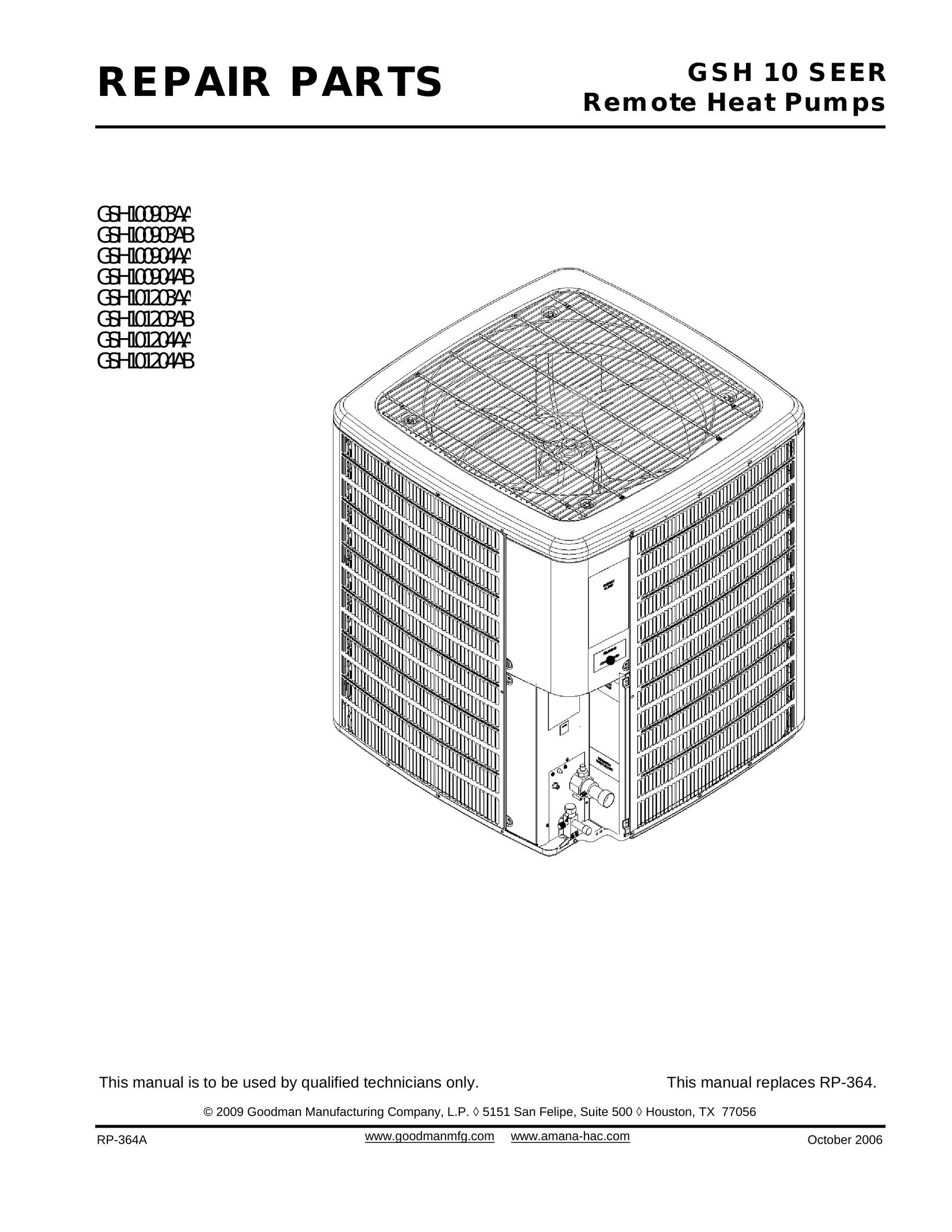 Goodman Mfg GSH 10 SEER Heat Pump User Manual