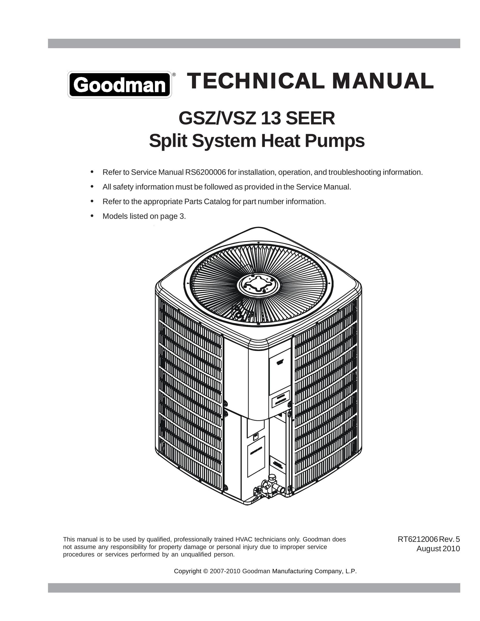 Goodman Mfg GSZ/VSZ 13 SEER Heat Pump User Manual