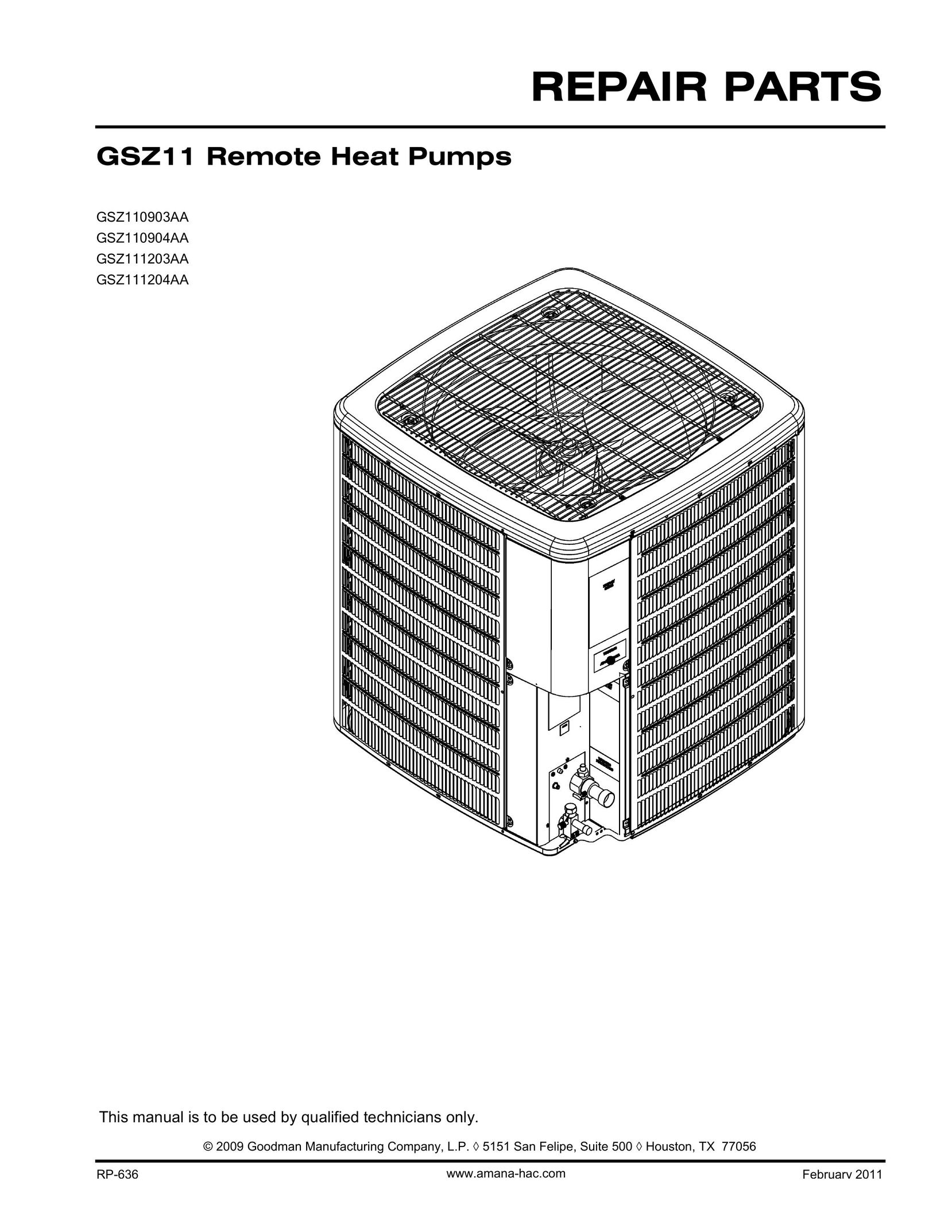 Goodman Mfg GSZ11903AA Heat Pump User Manual