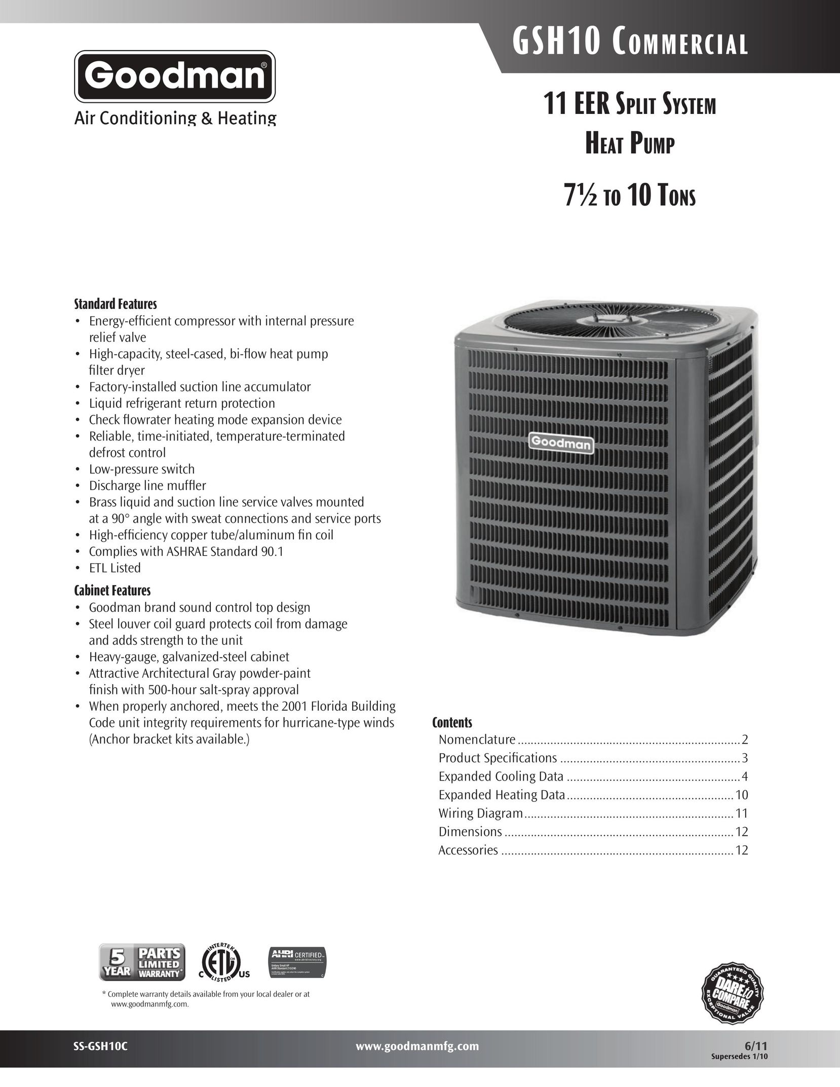 Goodman Mfg SS-GSH10C Heat Pump User Manual