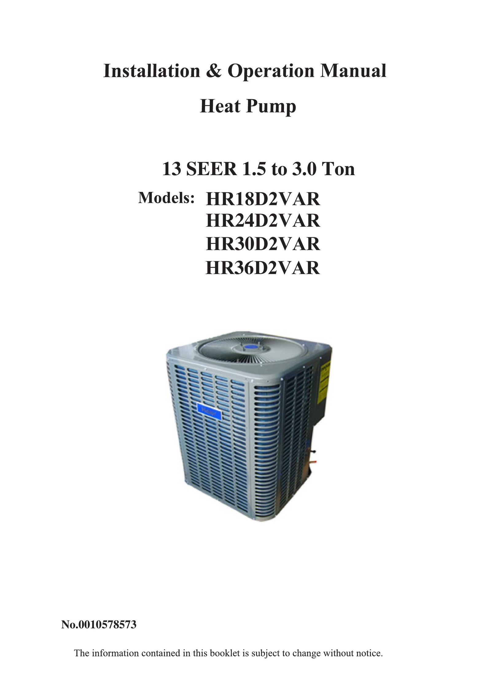 Haier HR18D2VAR Heat Pump User Manual