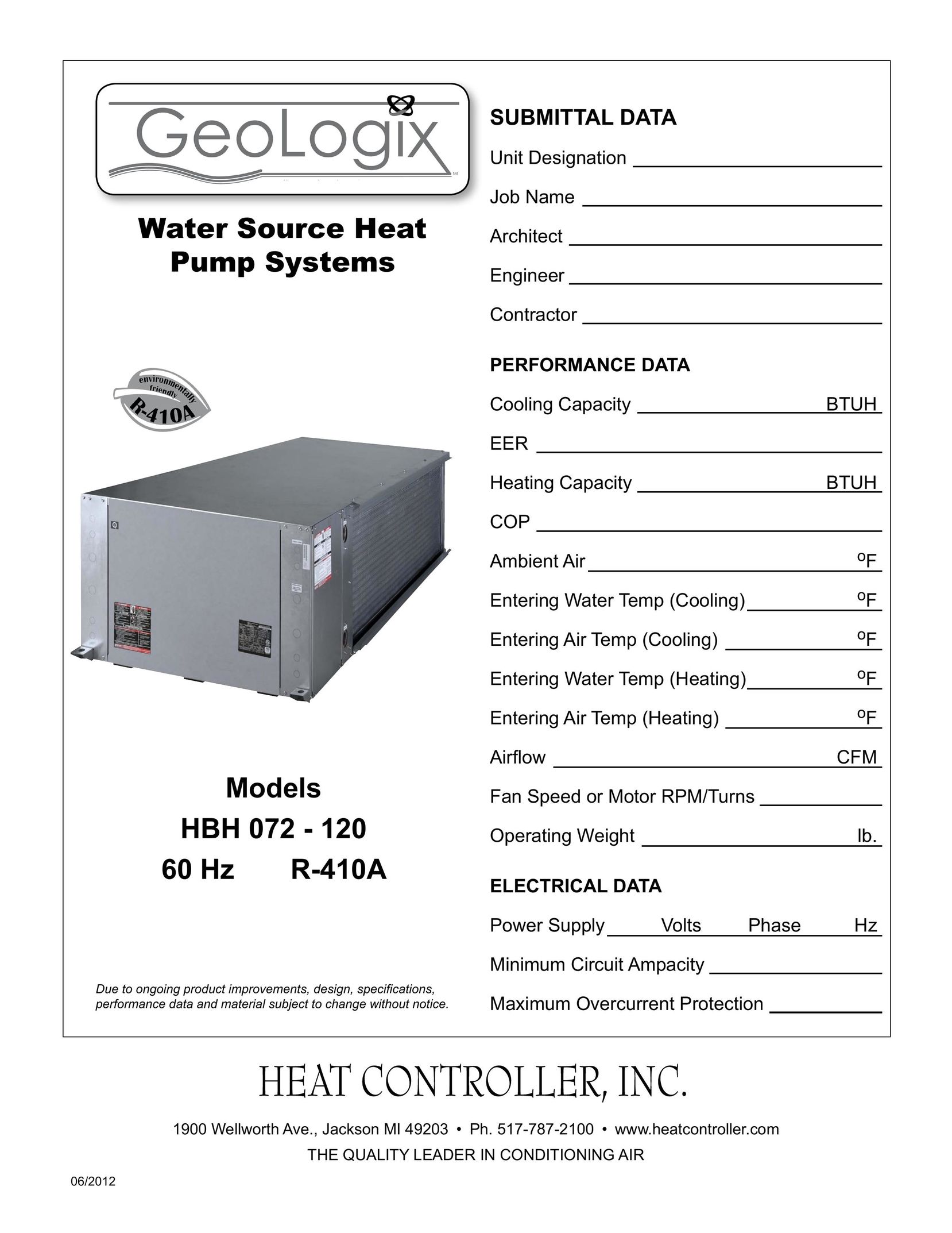 Heat Controller 60 HZR-410A Heat Pump User Manual