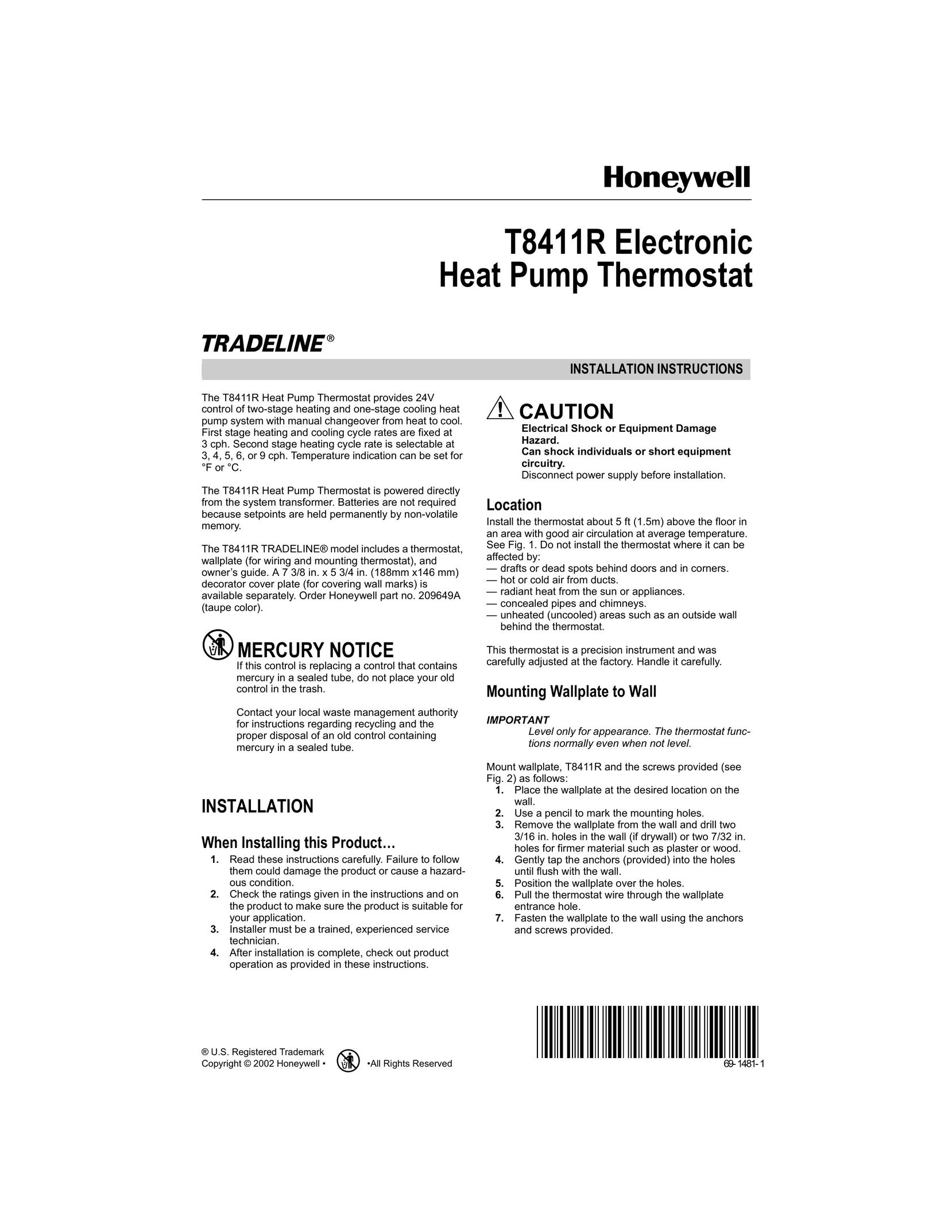 Honeywell T8411R Heat Pump User Manual