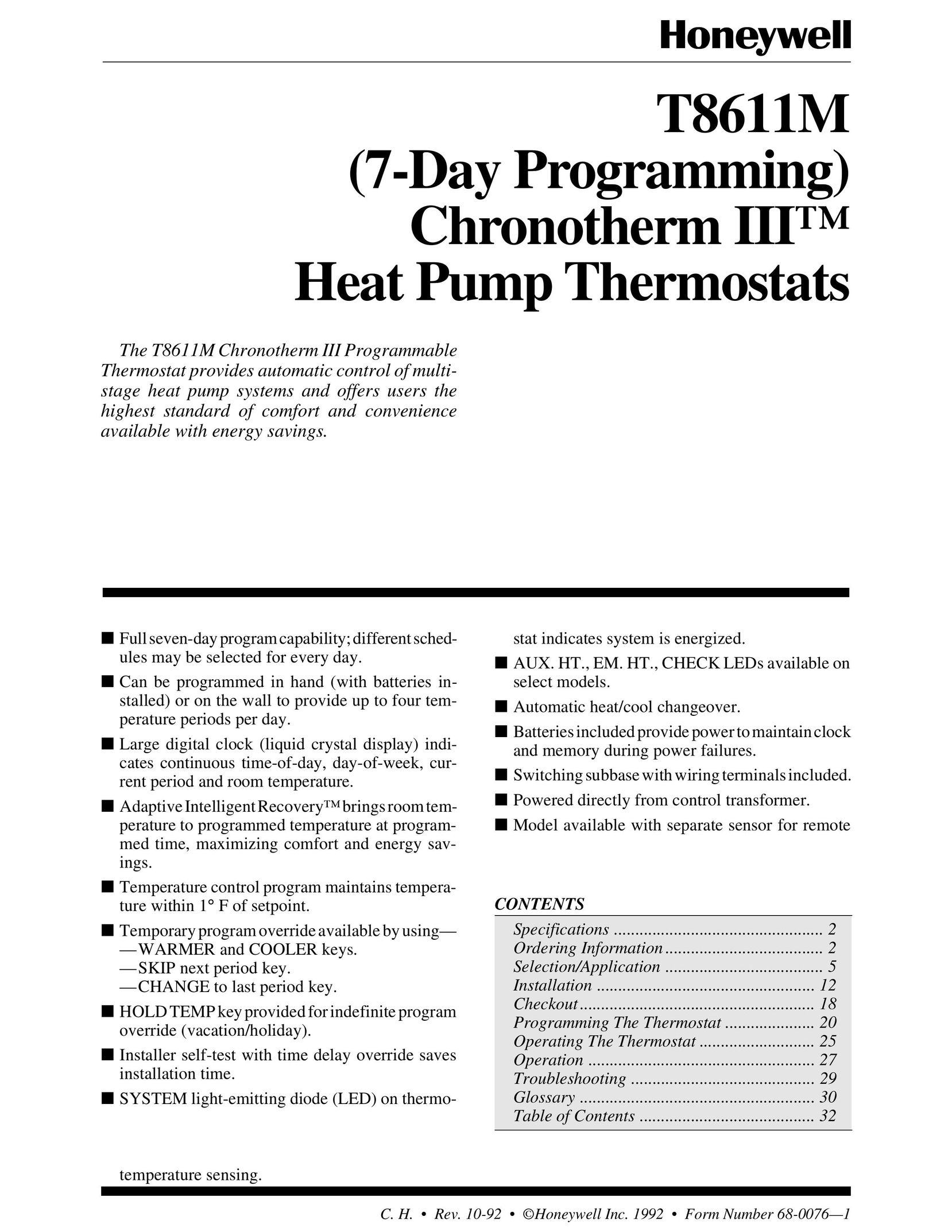 Honeywell T8611M Heat Pump User Manual