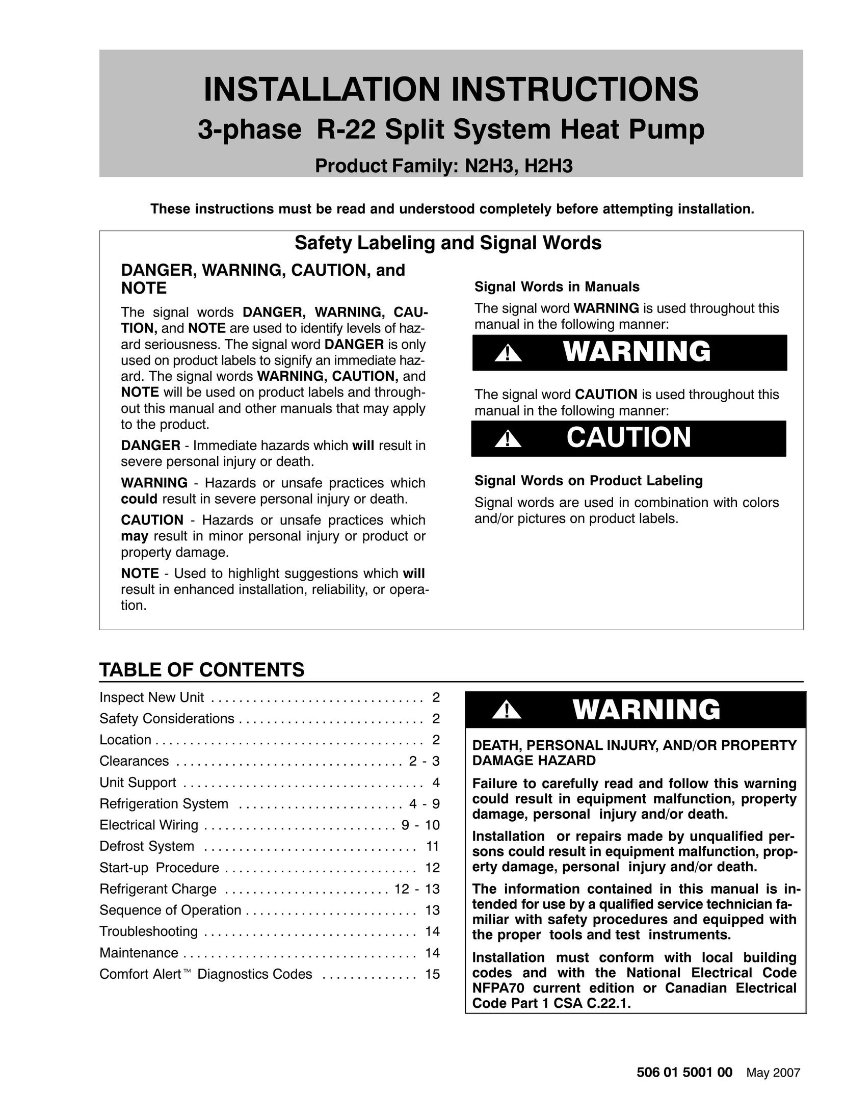 HP (Hewlett-Packard) H2H3 Heat Pump User Manual