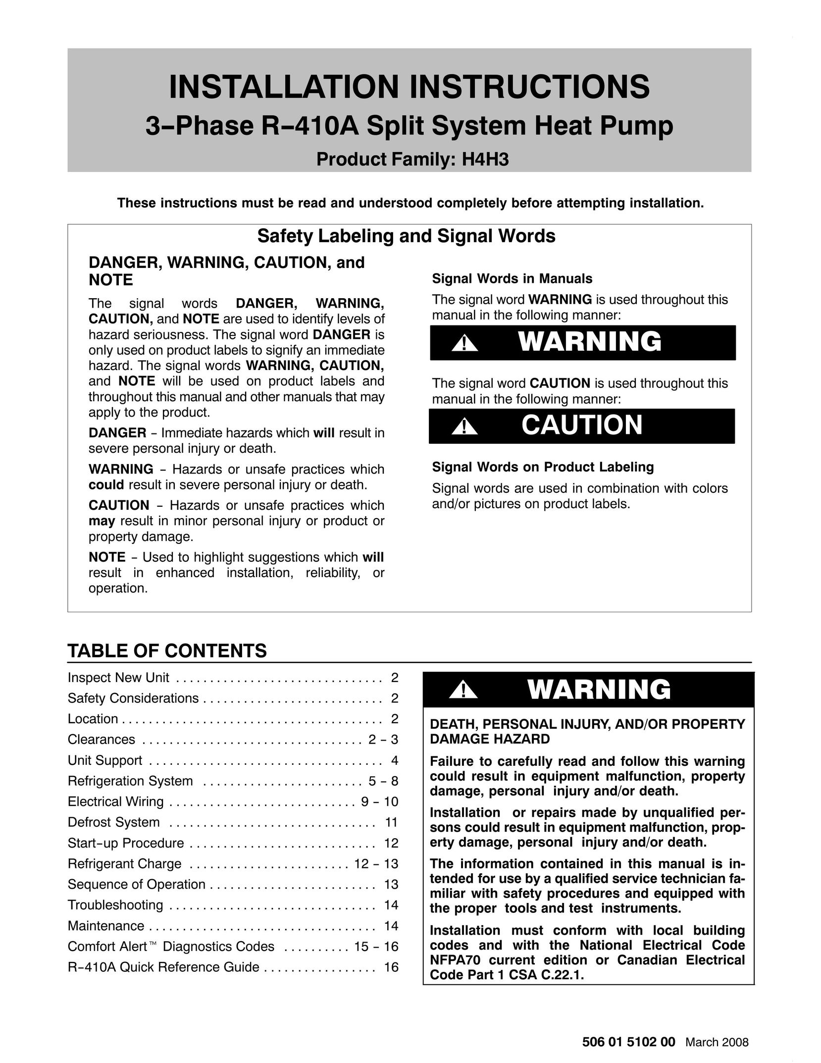 HP (Hewlett-Packard) H4H3 Heat Pump User Manual