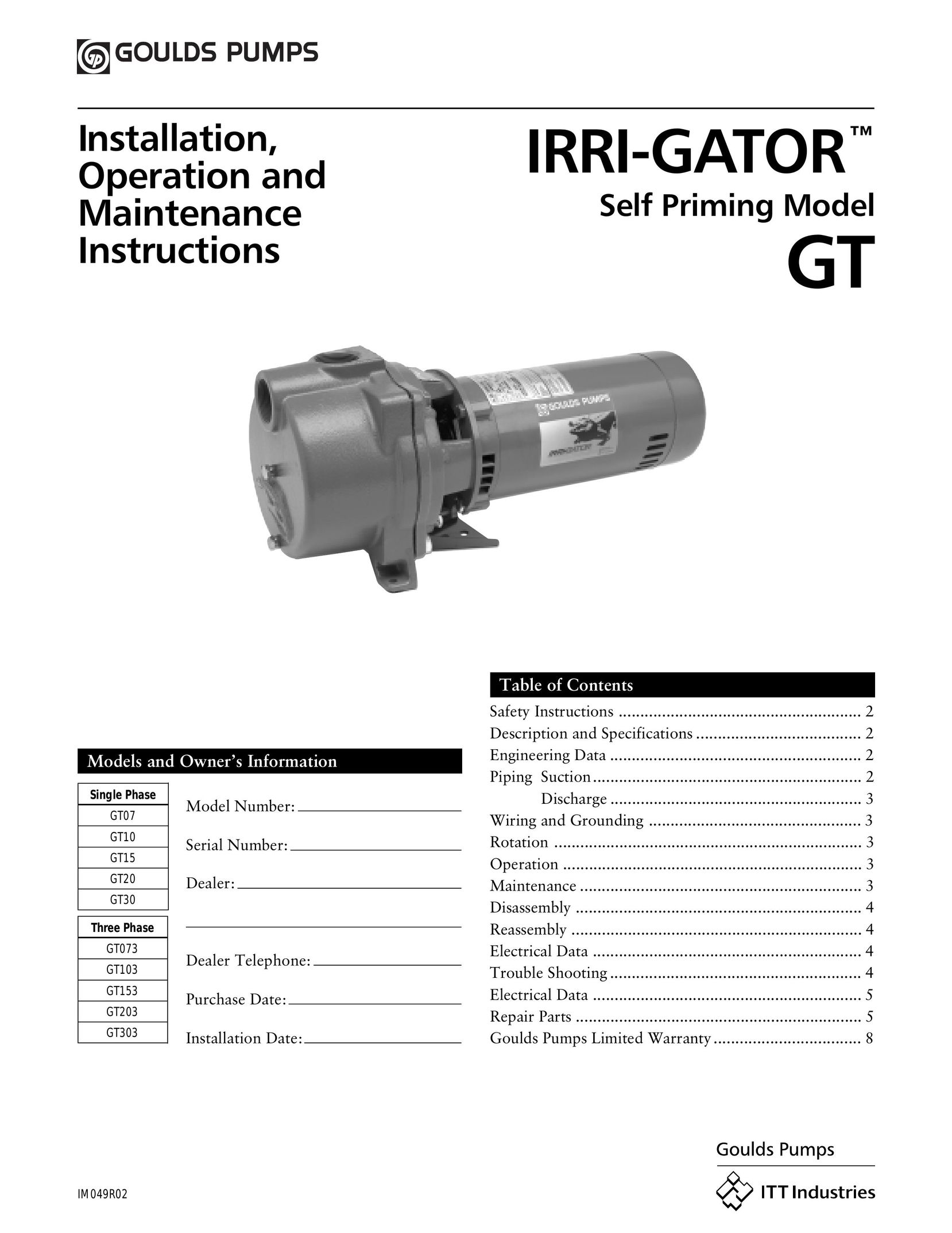 ITT GT20 Heat Pump User Manual