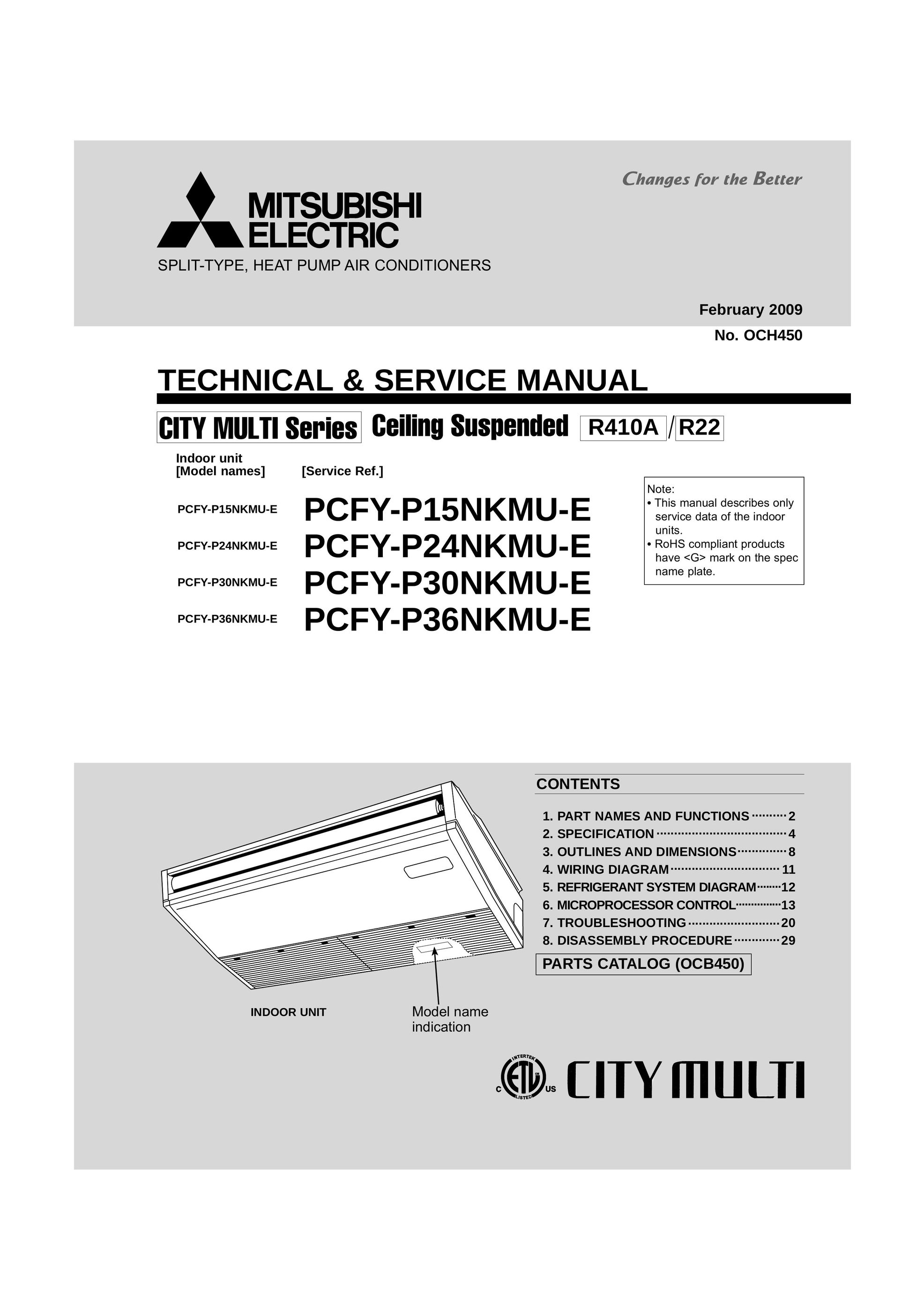 Mitsubishi Electronics PCFY-P15NKMU-E Heat Pump User Manual