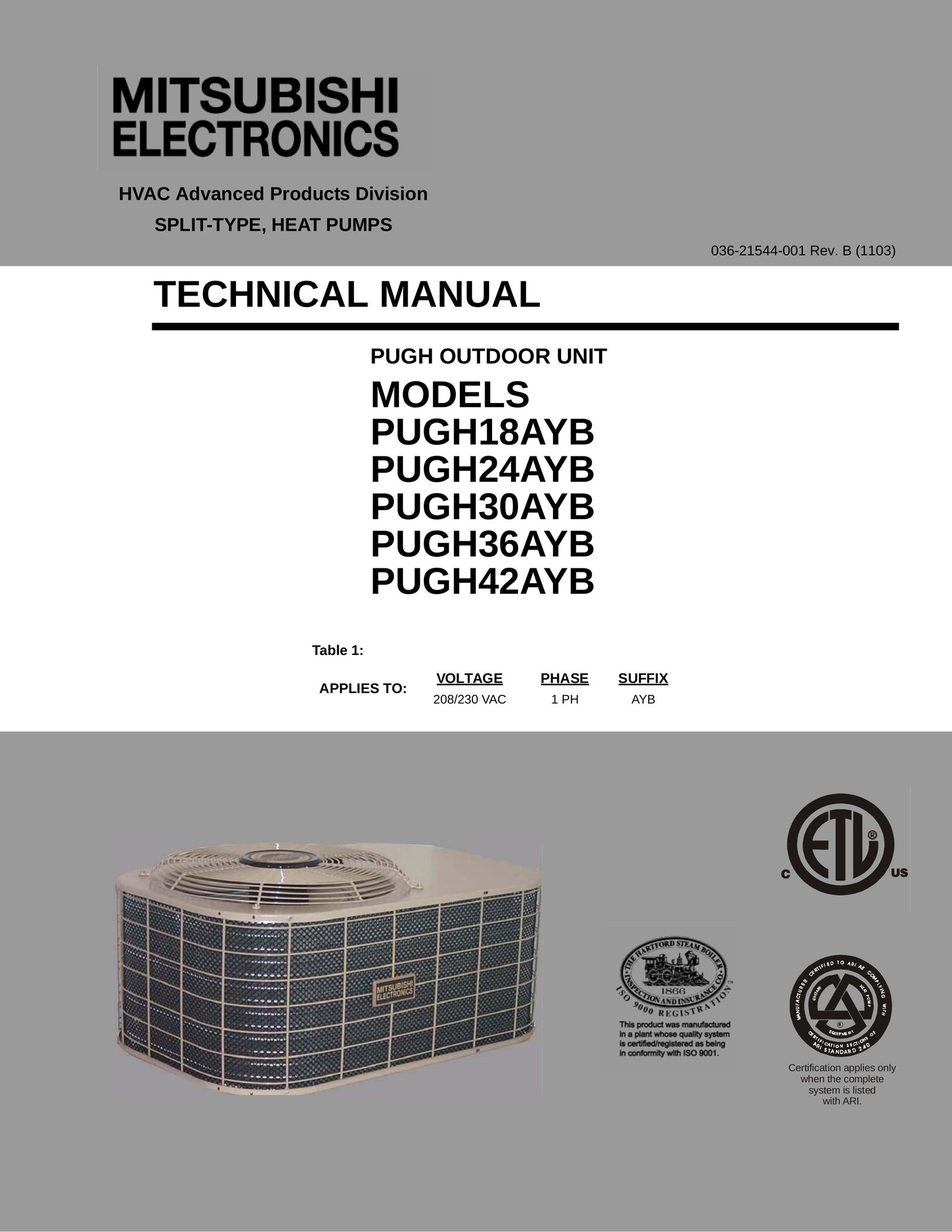 Mitsubishi Electronics PUGH24AYB Heat Pump User Manual