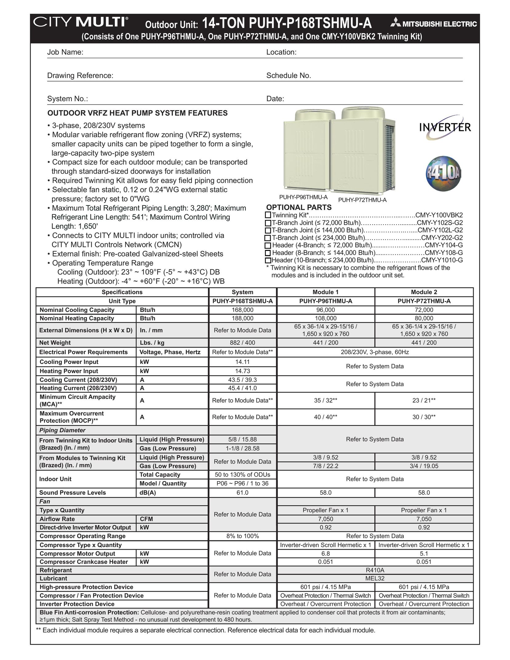 Mitsubishi Electronics PUHY-P96THMU-A Heat Pump User Manual