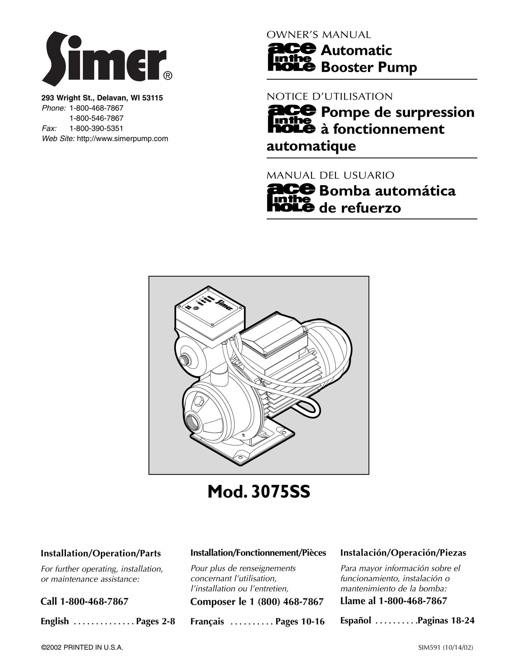 Simer Pumps 3075SS Heat Pump User Manual