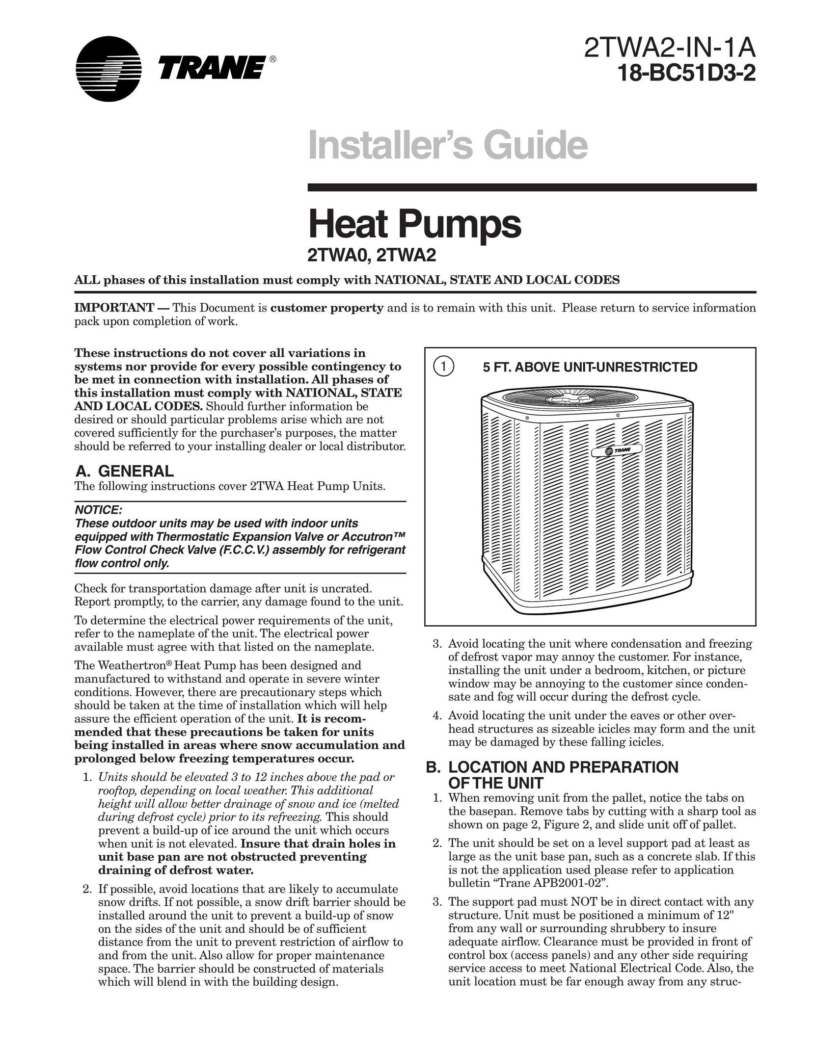 Trane 2TWA0 Heat Pump User Manual