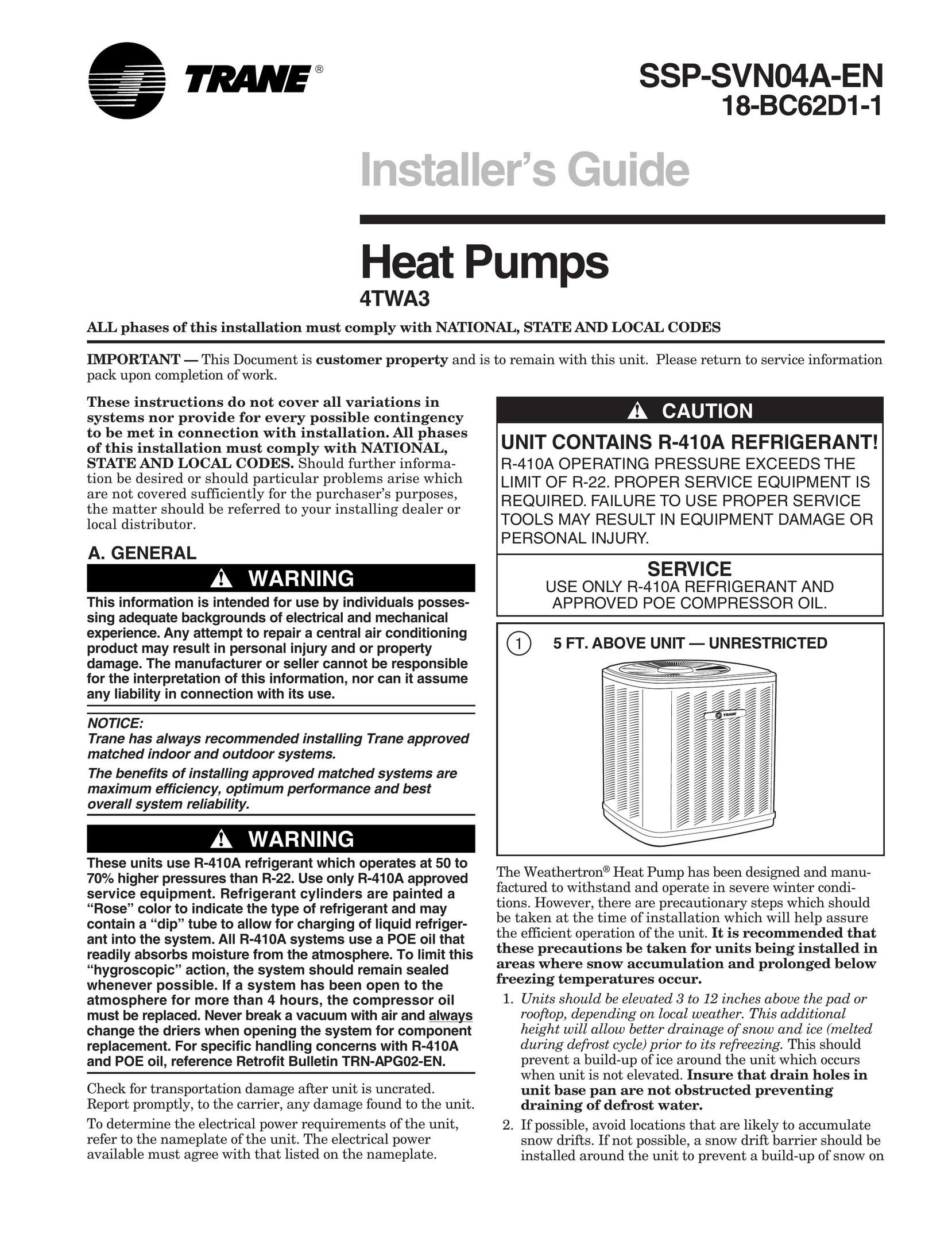 Trane 4TWA3 Heat Pump User Manual