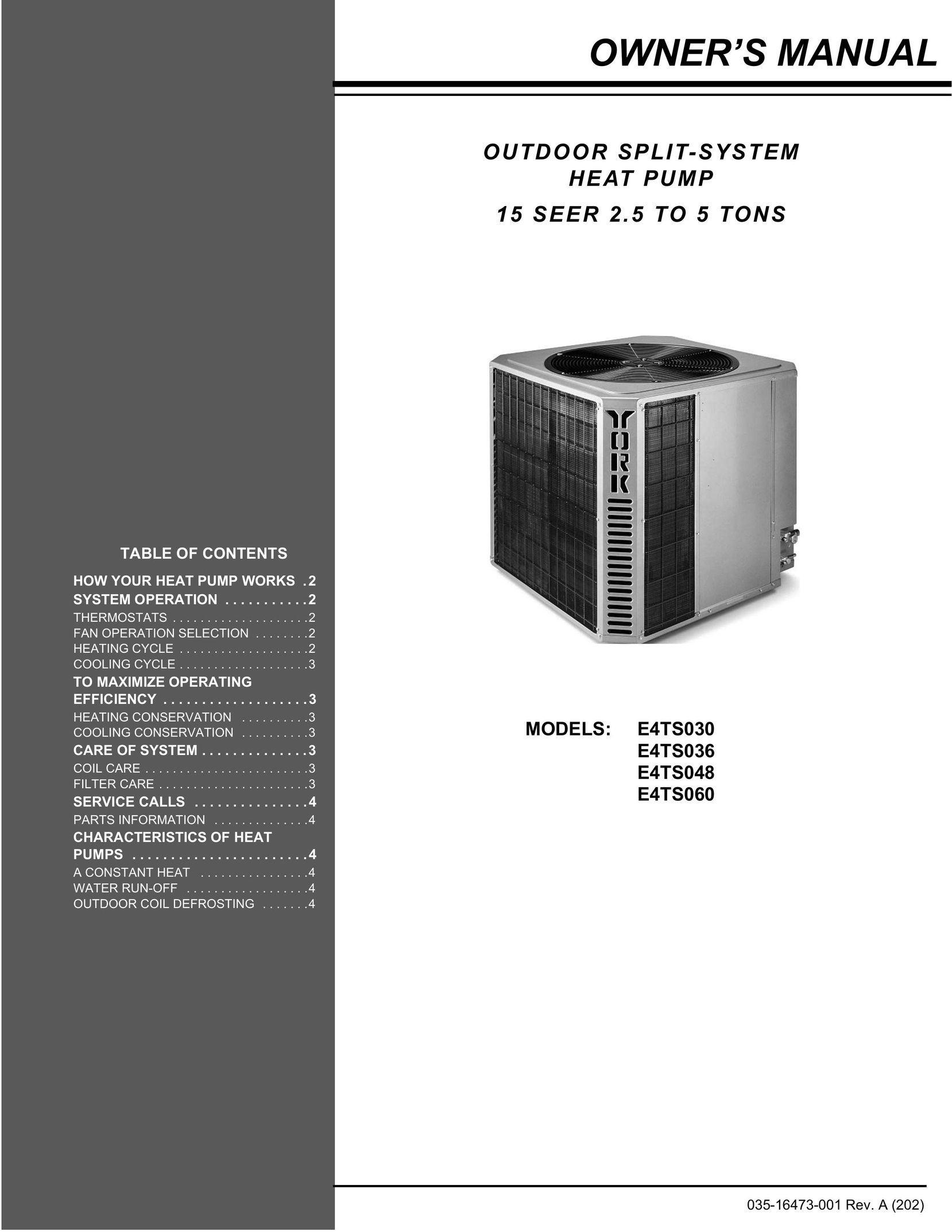 York E4TS030 Heat Pump User Manual