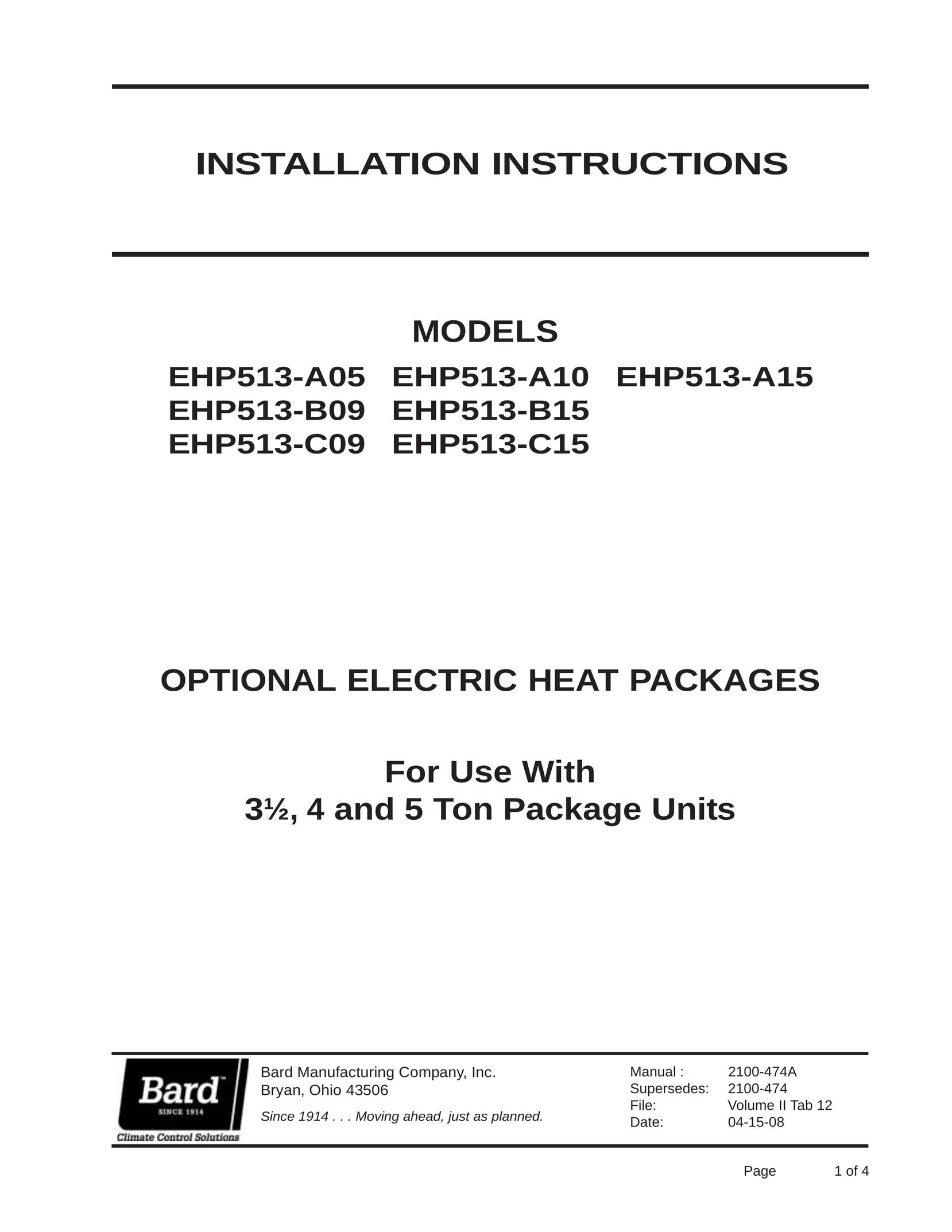 Bard EHP513-B15 Heating System User Manual
