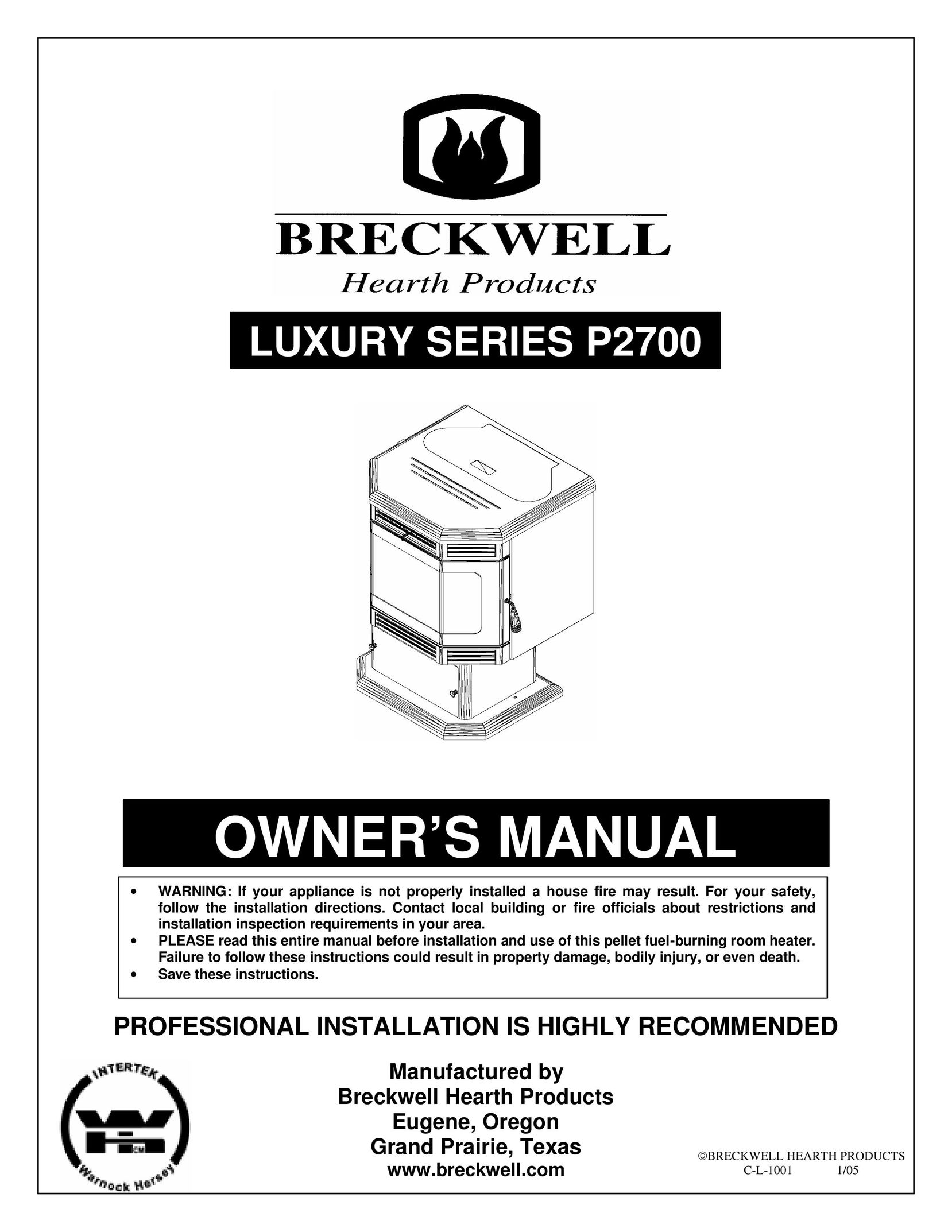 Breckwell Breckwell Hearth Products LUXURY SERIES Heating System User Manual