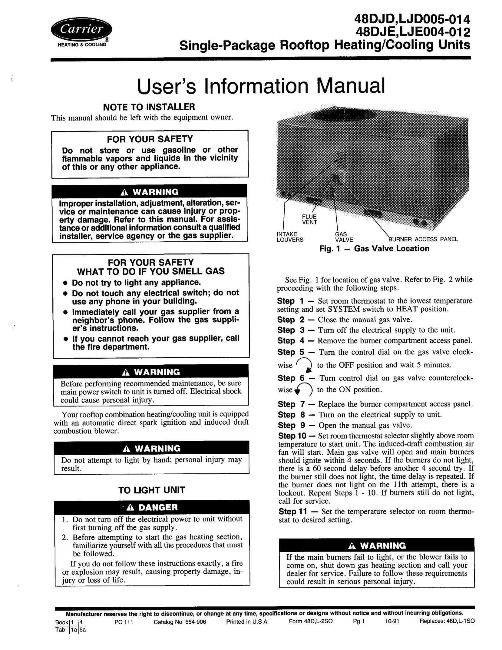 Carrier 48DJE Heating System User Manual